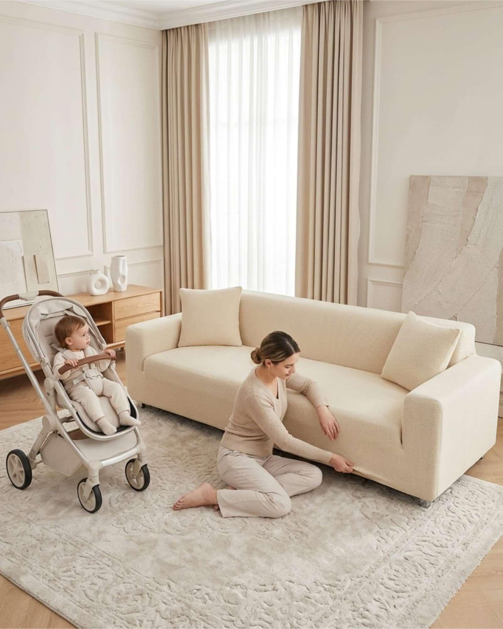 Cubre Sofa 4 Cuerpos Tela Cuadrille Elegante Y Ajustable m2-3