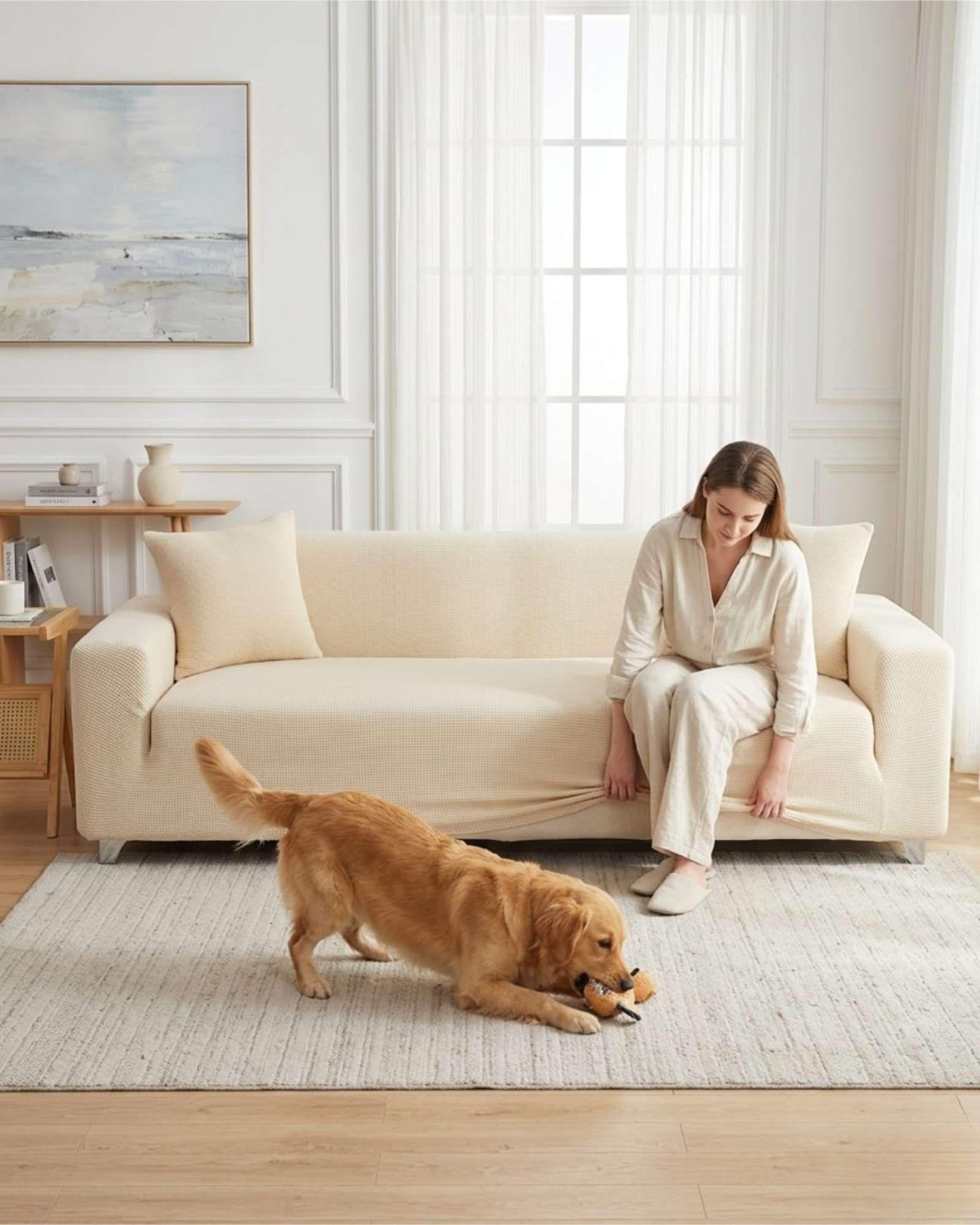 Cubre Sofa 4 Cuerpos Tela Cuadrille Elegante Y Ajustable m2-4