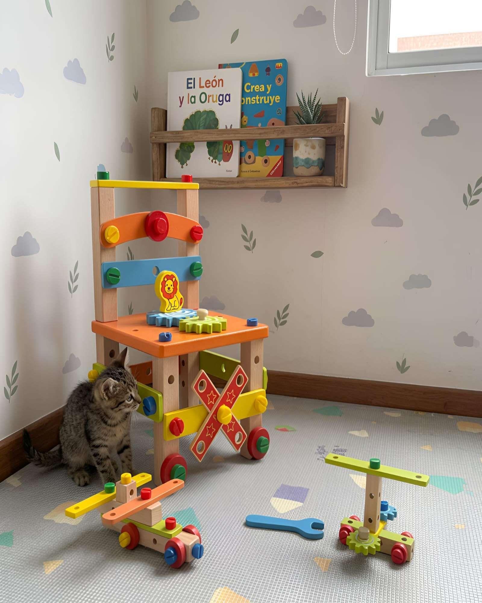 Silla de Actividades y Banco de Herramientas de Madera Montessori 2 en 1-1