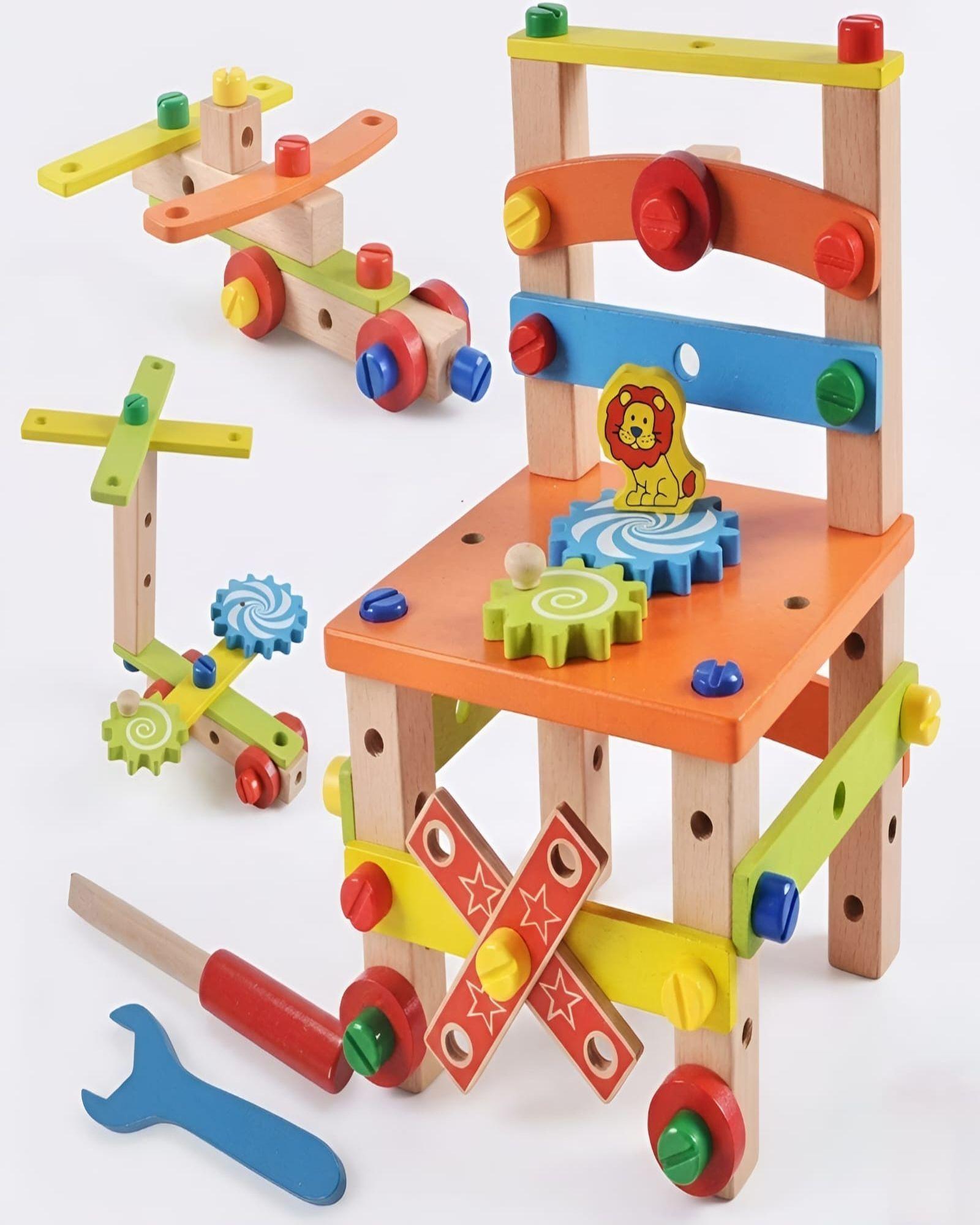 Silla de Actividades y Banco de Herramientas de Madera Montessori 2 en 1-5