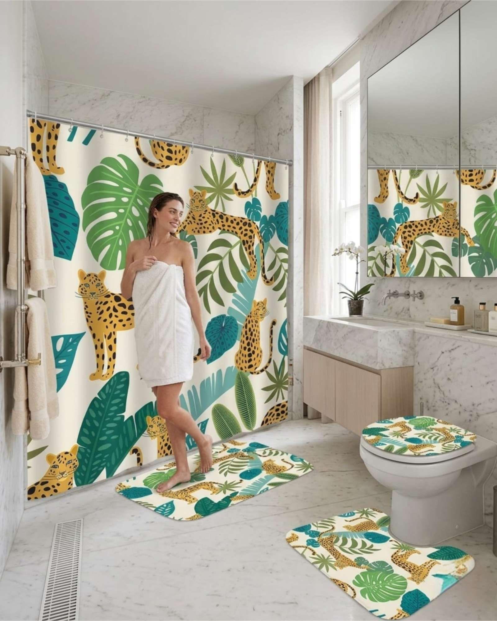Juego De Baño 4 Piezas Cortina Mas alfombras Y Funda De Inodoro m5-3