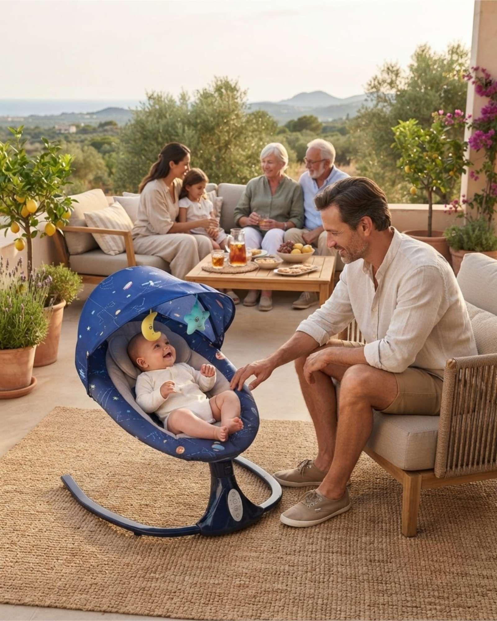 Silla Nido Mecedora 360 con Mosquitero y Panel Inteligente-2