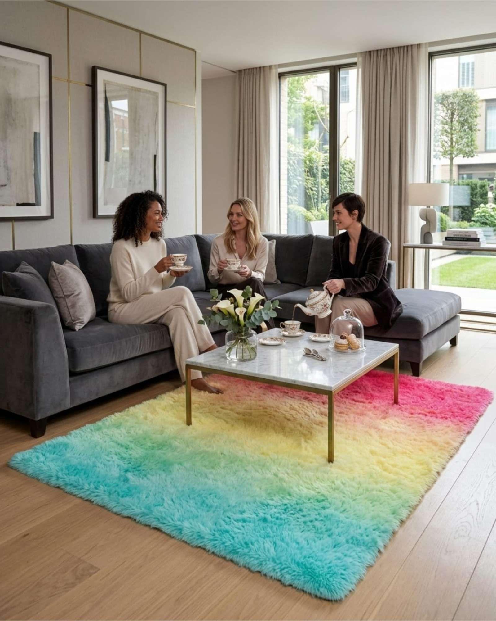 Alfombra Shaggy Peluda Extra Suave VERANO / INVIERNO 180 x 200 cm  Multicolor-3