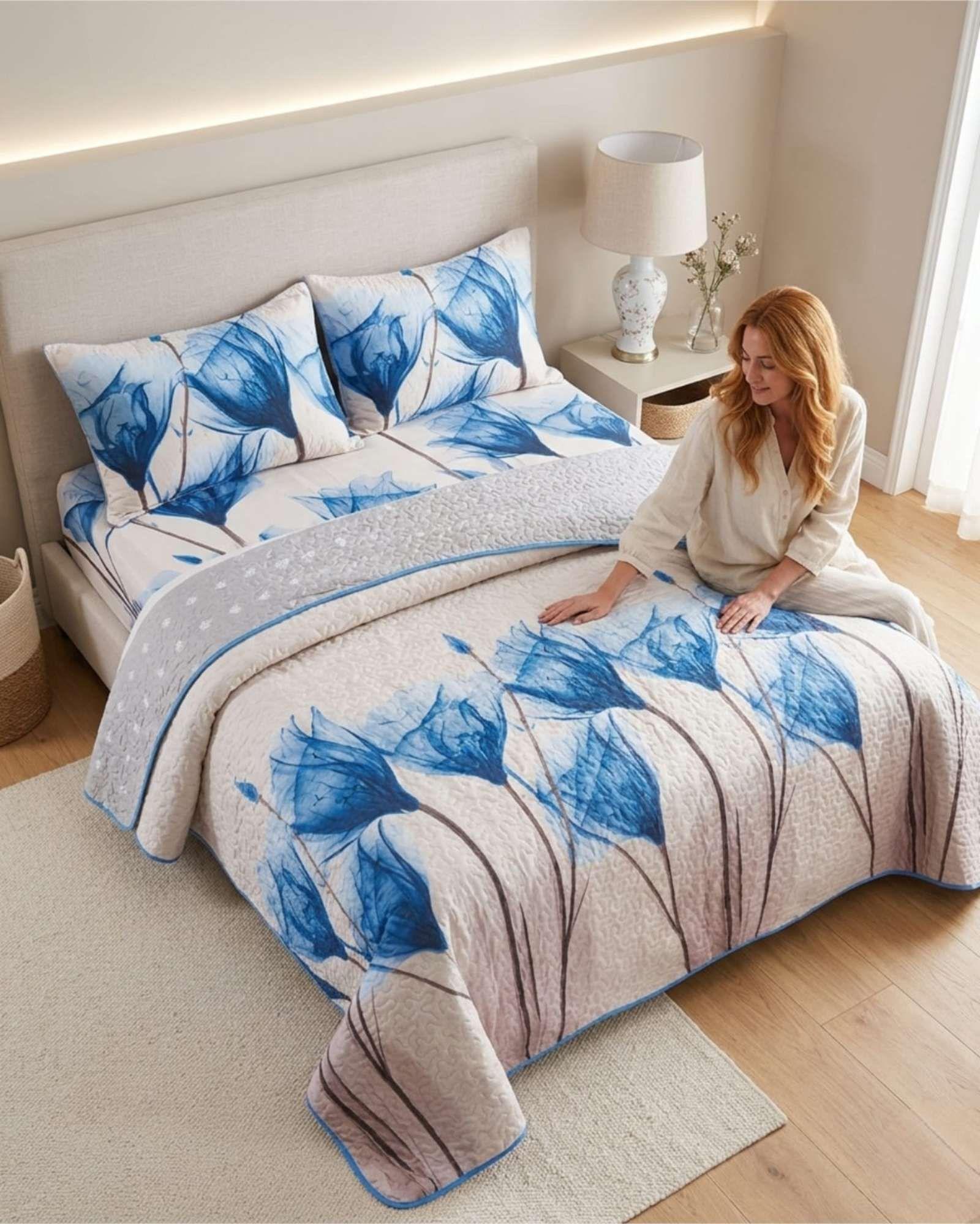 Juego De Cubrecama Quilt 2 Plazas Con Sábanas De Verano 5 Pzs m1-0