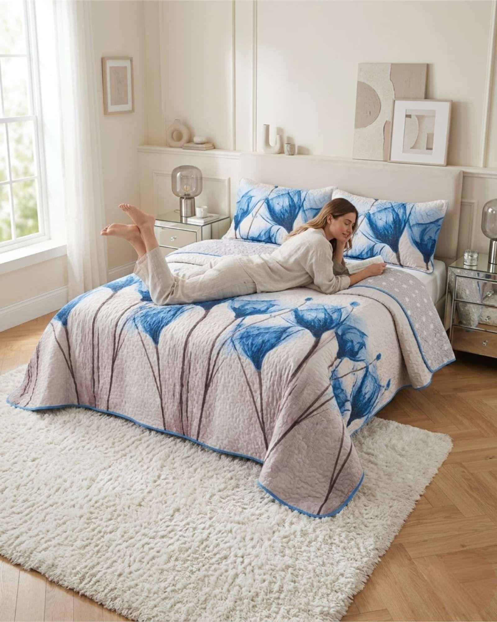 Juego De Cubrecama Quilt 2 Plazas Con Sábanas De Verano 5 Pzs m1-2