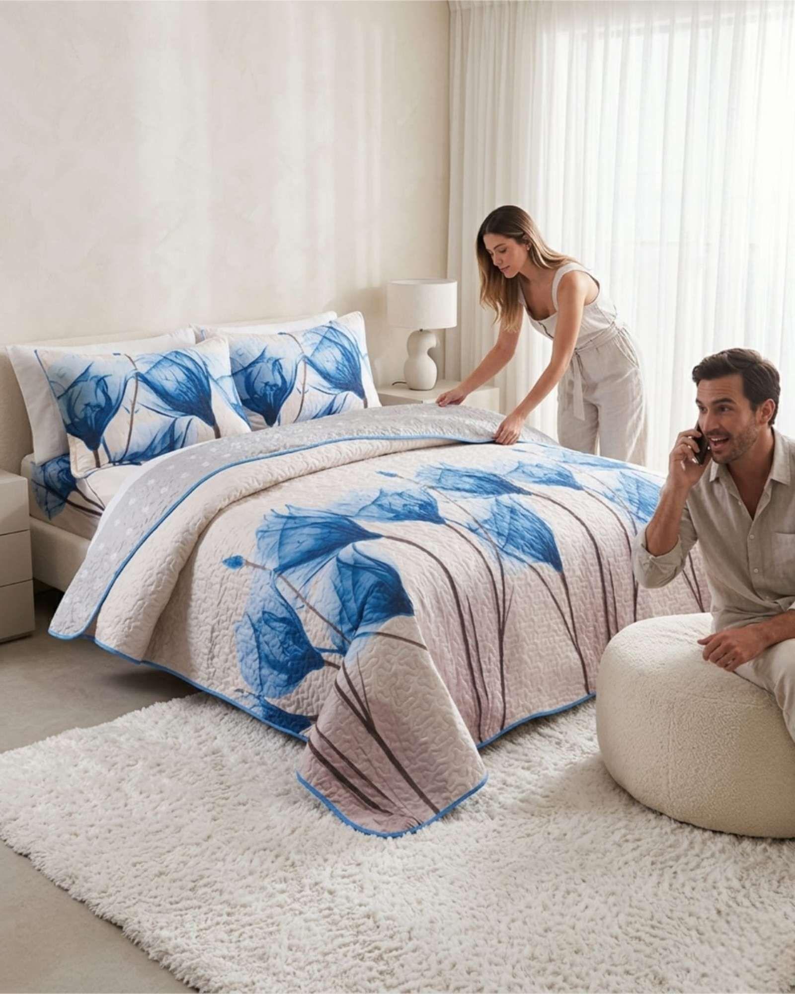 Juego De Cubrecama Quilt 2 Plazas Con Sábanas De Verano 5 Pzs m1-3