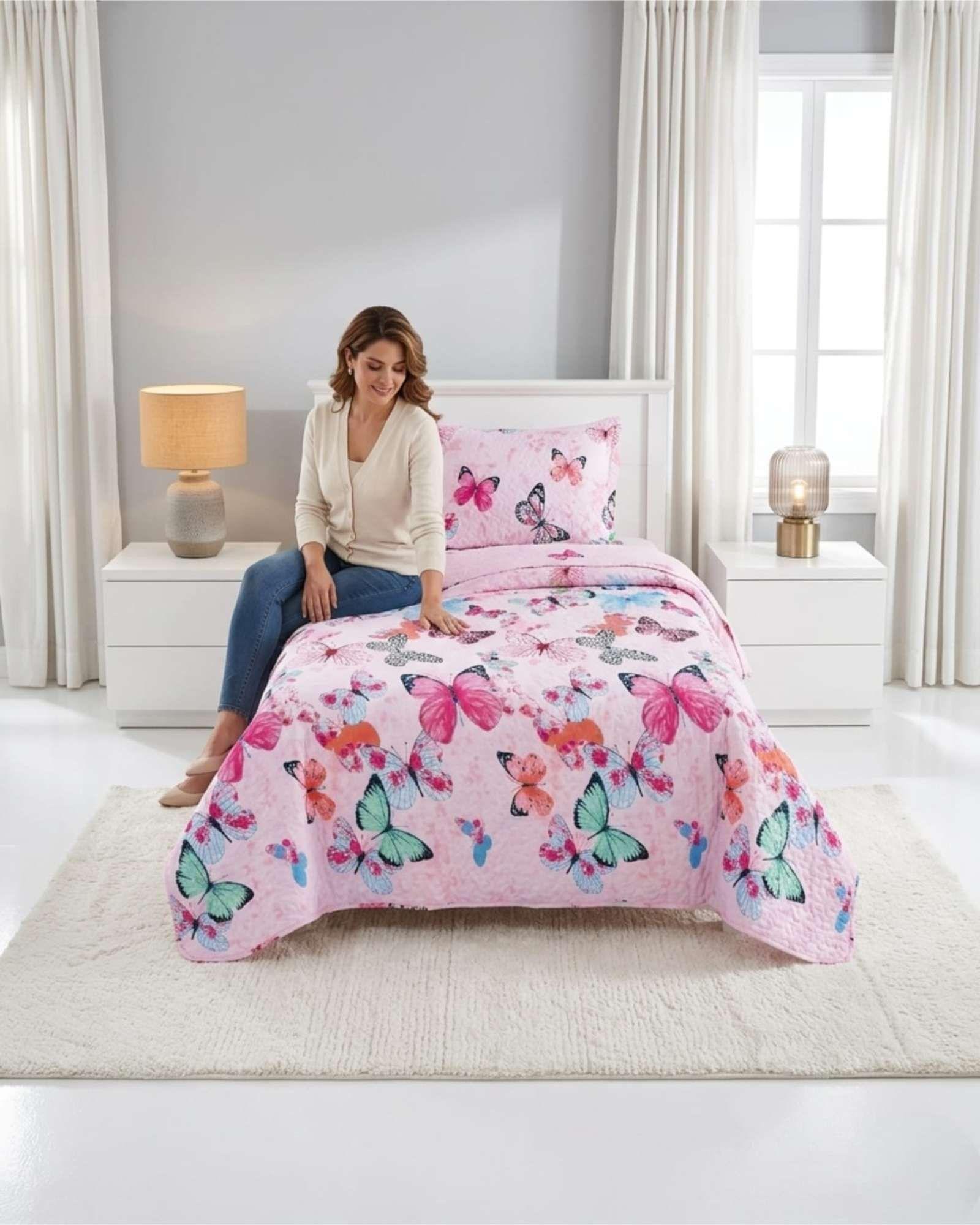 Cubrecama Verano Estampado Plaza Y Media Fresco Liviano a6-3