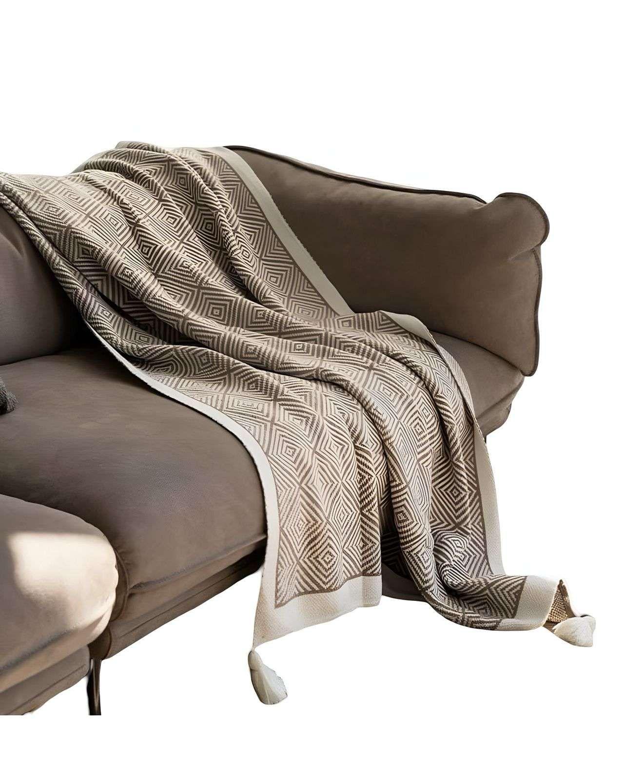 Mantas para sofas camas u oficinas con pompon 130x150 cm Café-0