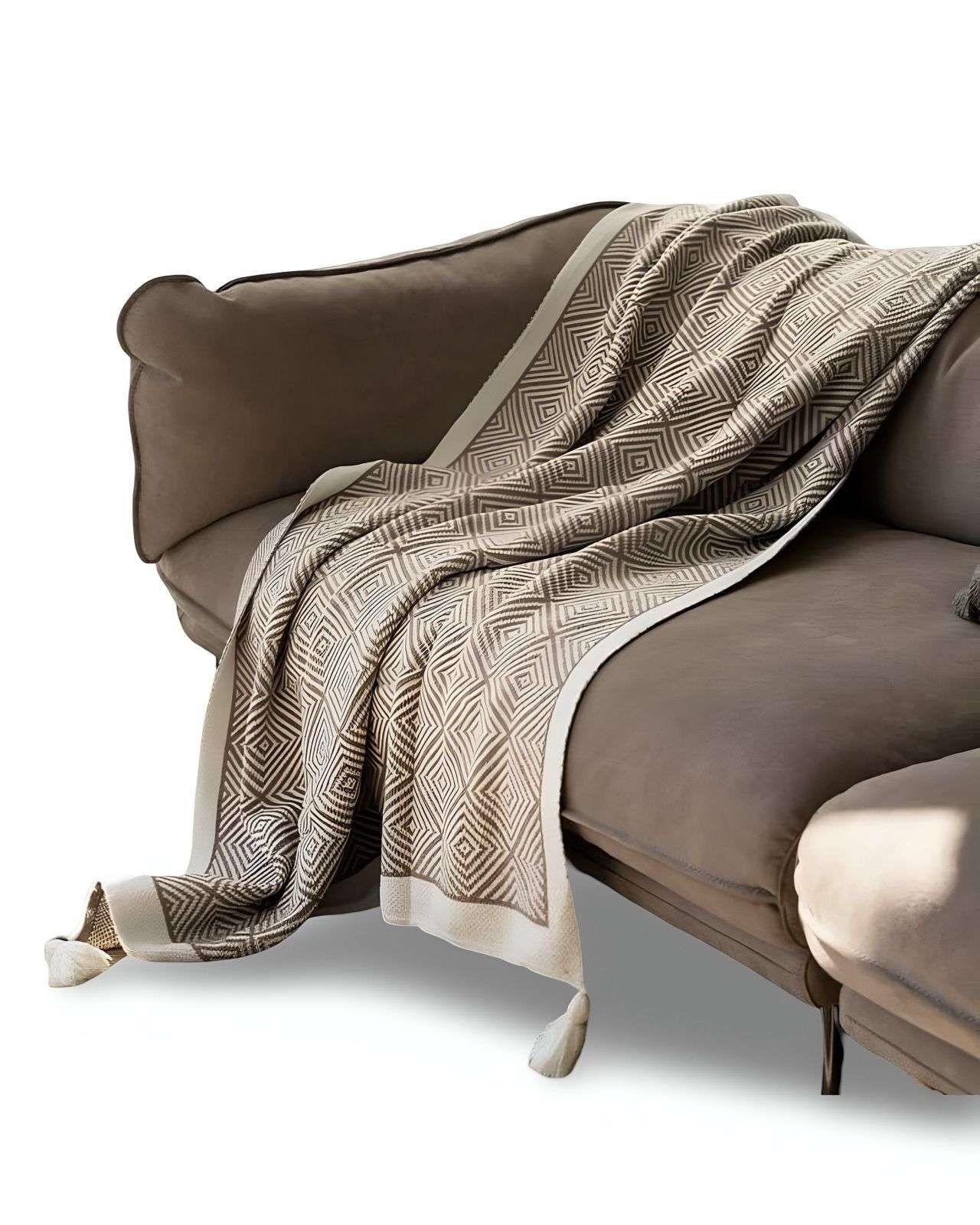 Mantas para sofas camas u oficinas con pompon 130x150 cm Café-1