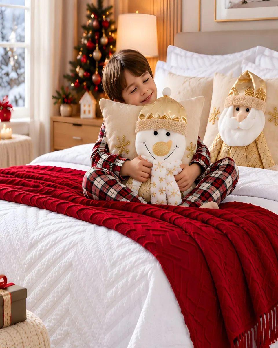 Cubrecamas Navideño Con Manta Y 2 Fundas De Cojin 1.5 Plaza m24-0