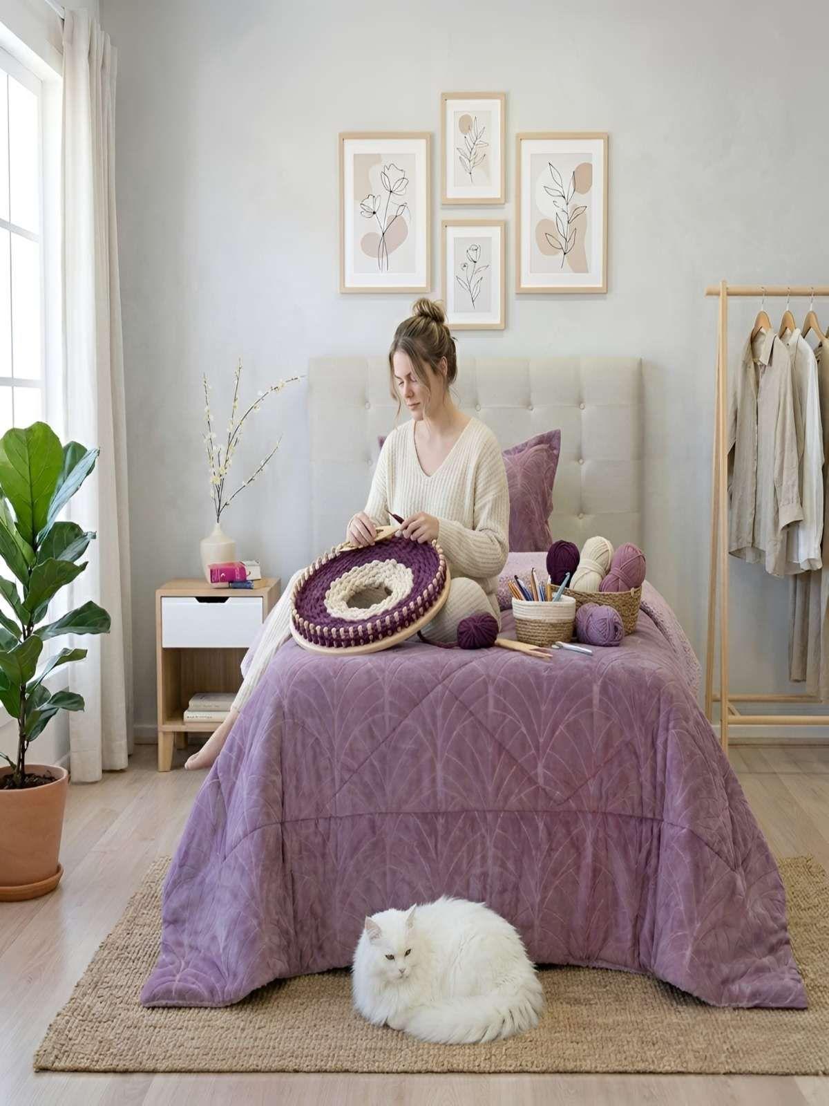 Cubrecama Outboss Deluxe Sherpa 1.5 Plazas Morado-0