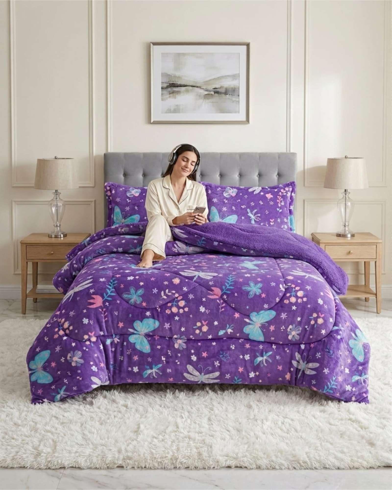 Cubrecamas Sherpa 2 Plazas Plush Ultra Suave De Lujo m3-4