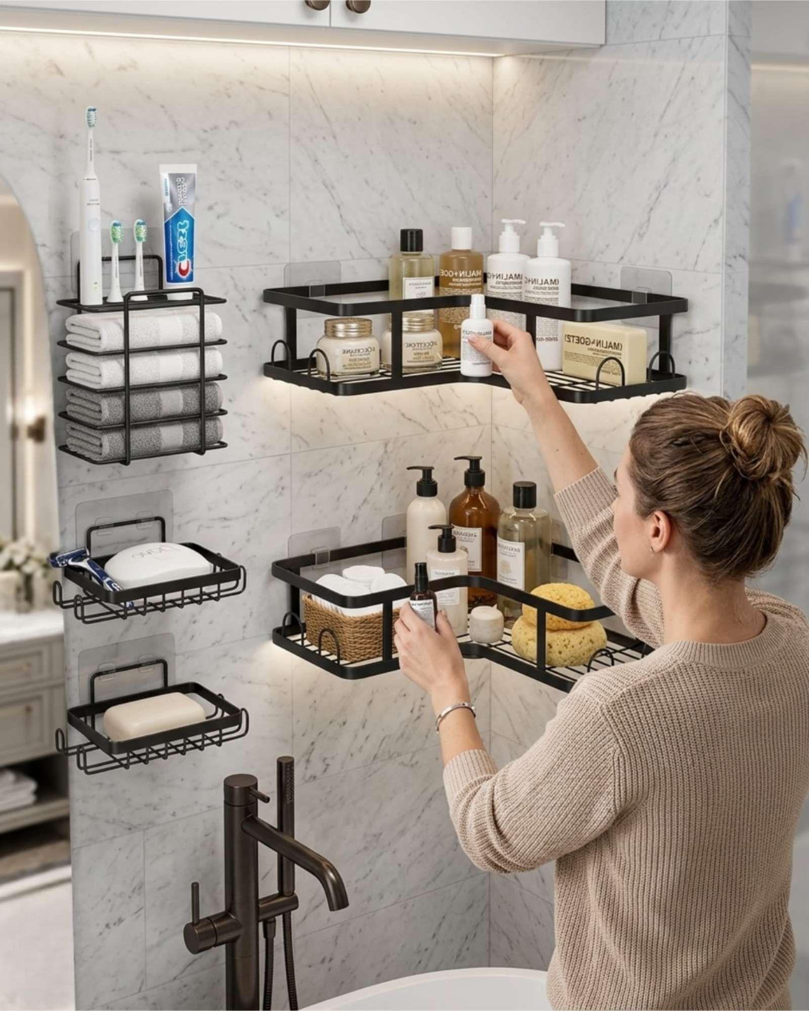 Estantes de Baño 5 Piezas Adhesivas de Instalación Rápida m1-0