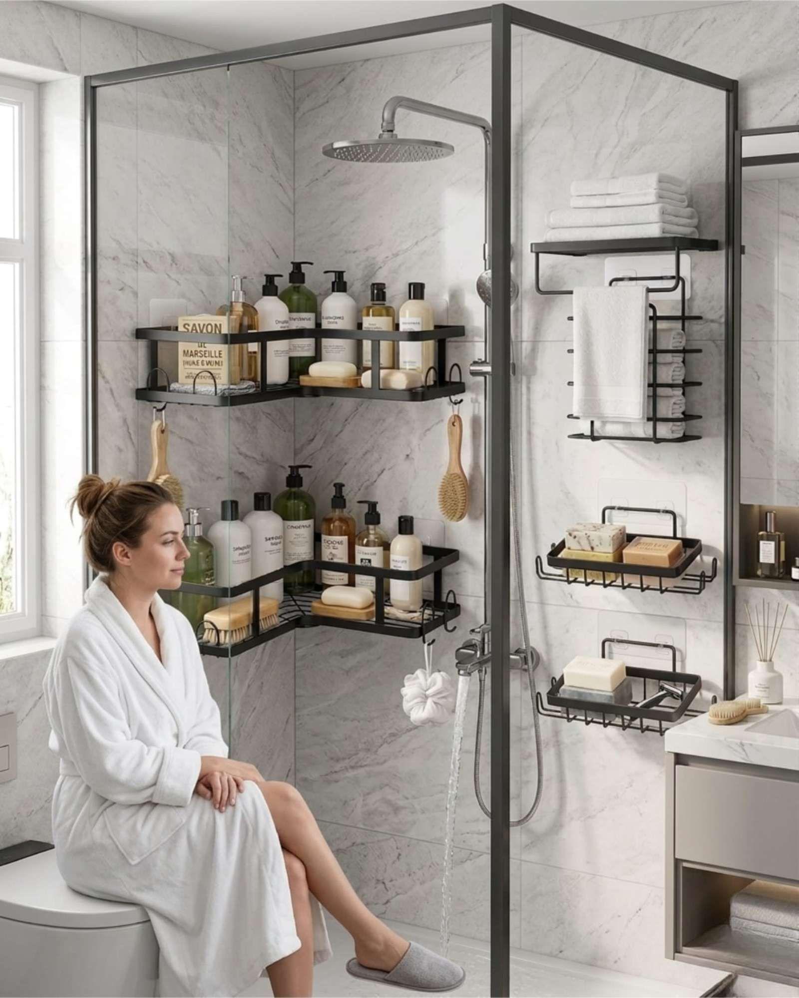 Estantes de Baño 5 Piezas Adhesivas de Instalación Rápida m1-2