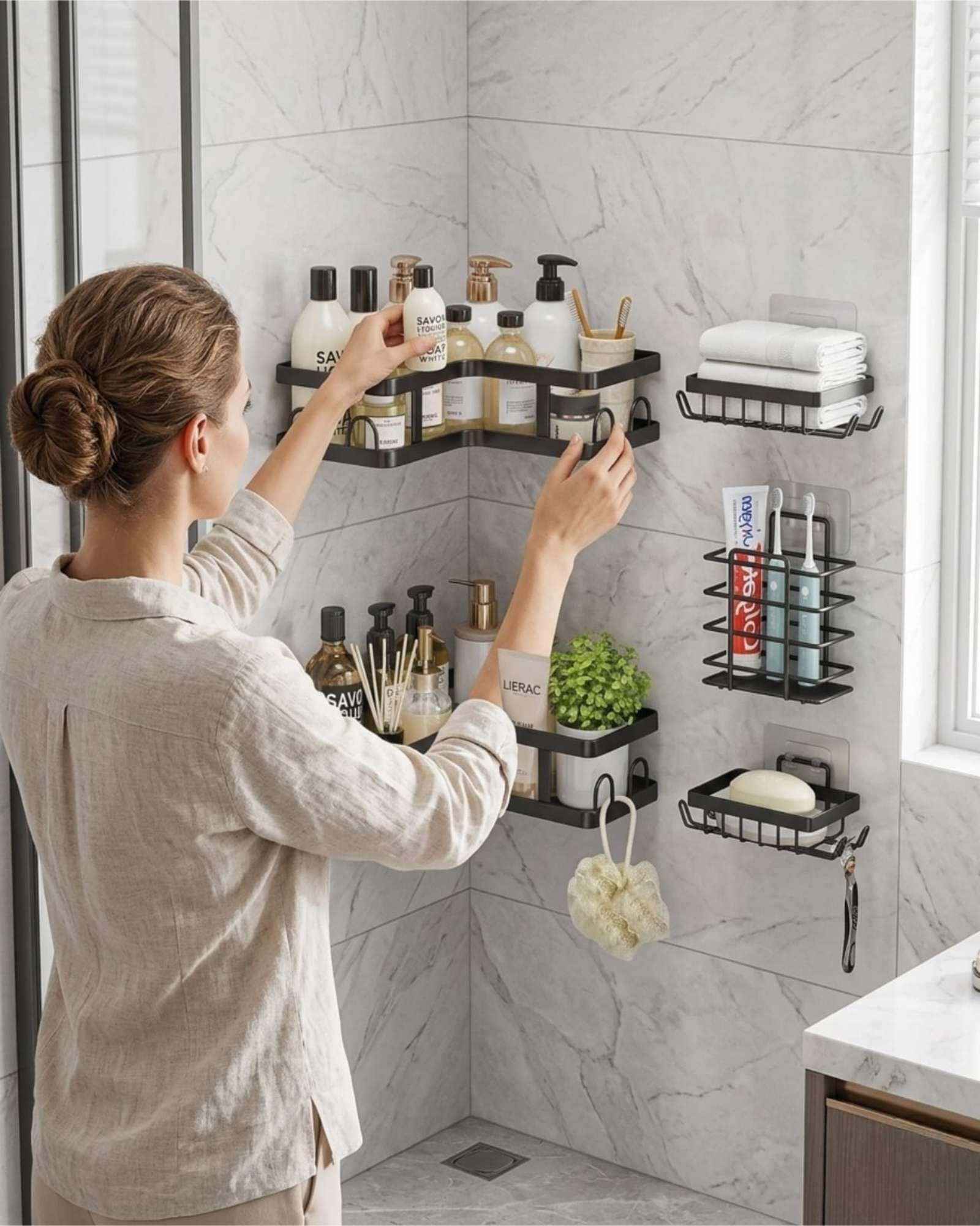Estantes de Baño 5 Piezas Adhesivas de Instalación Rápida m1-3