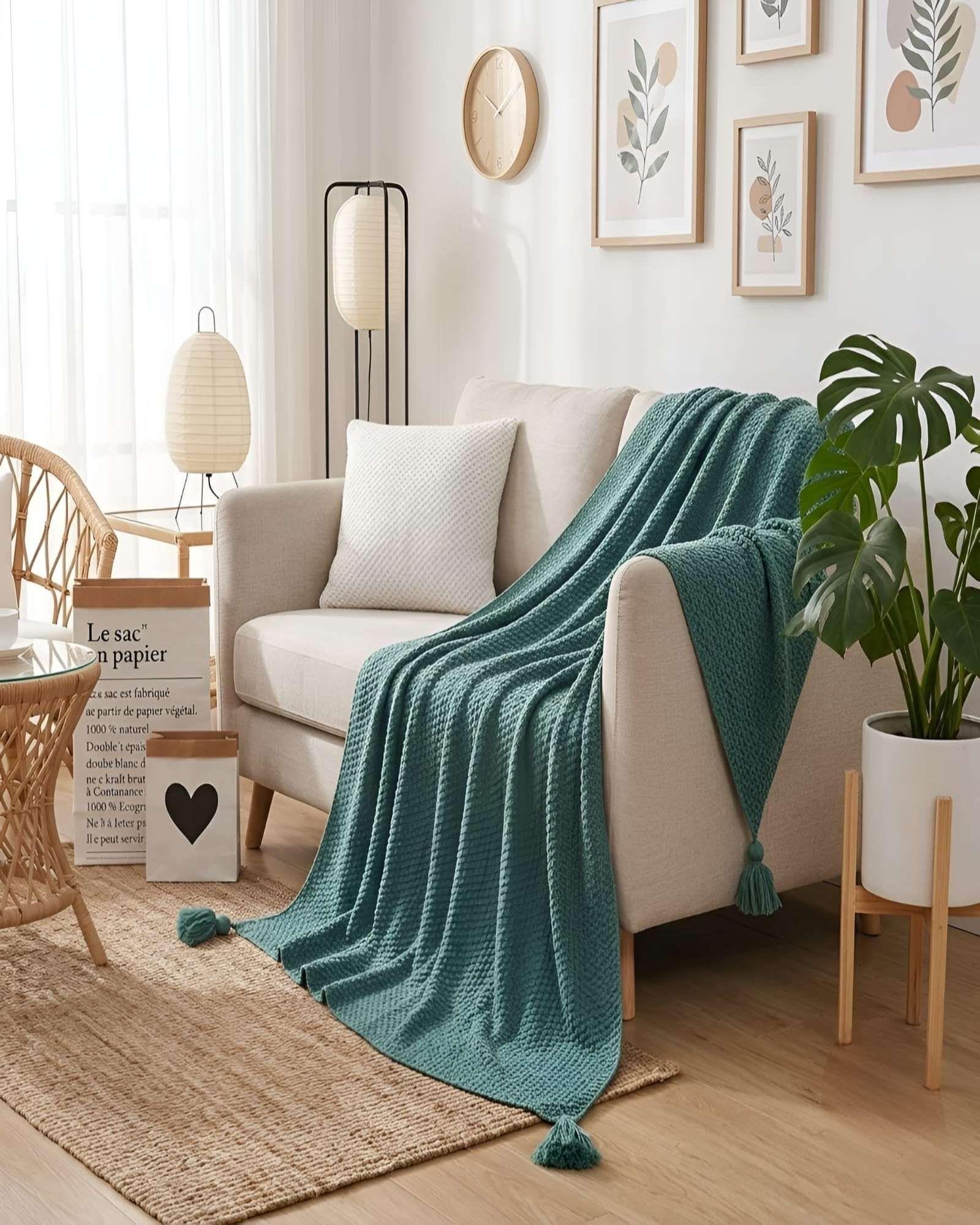 Set 2 Mantas Borlas Decorativas Rusticas Pieceras Sillon A8-2