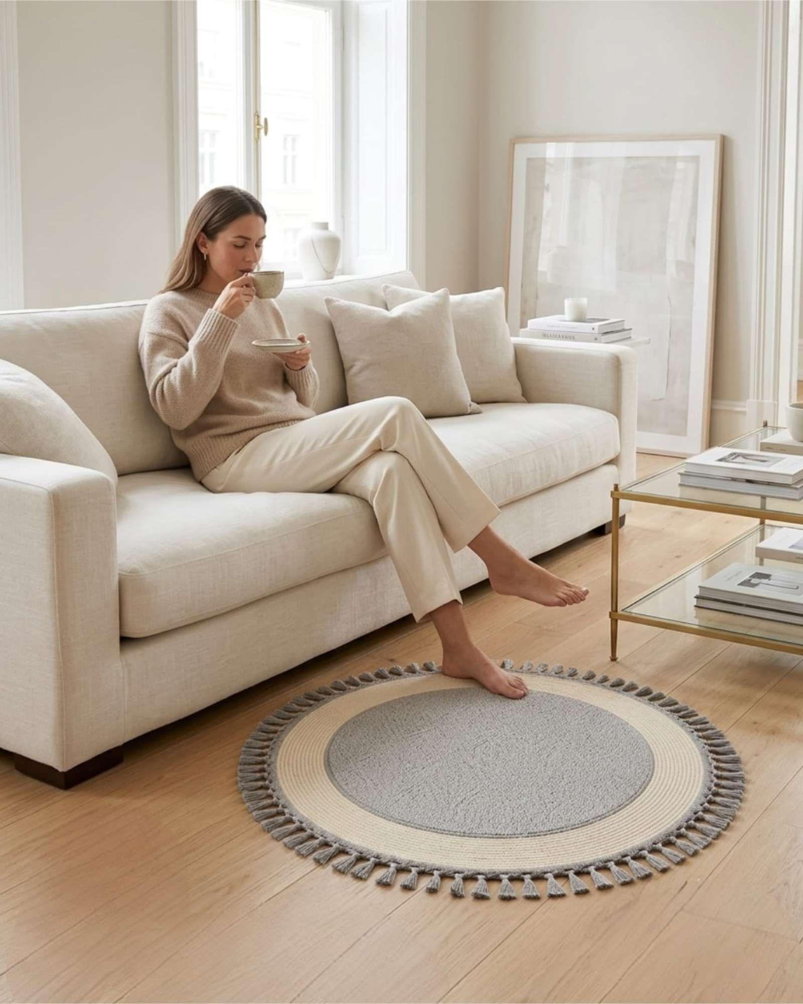 Alfombra Redonda de Sisal con Flecos 80 cm 05-0