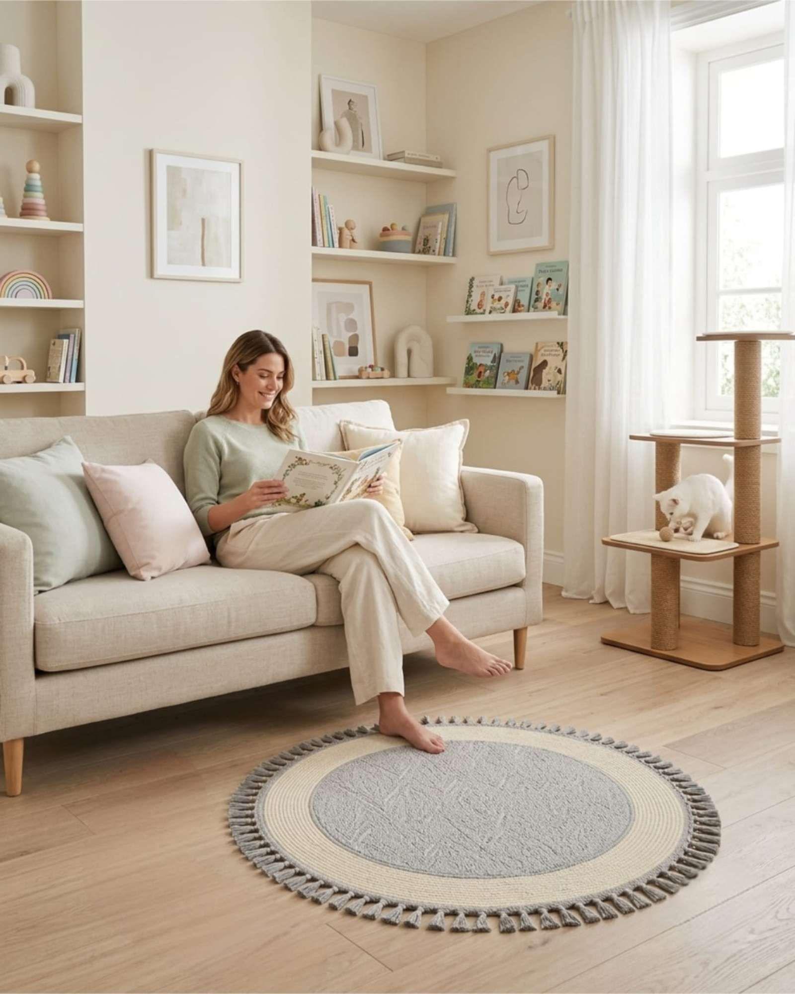 Alfombra Redonda de Sisal con Flecos 80 cm 05-4