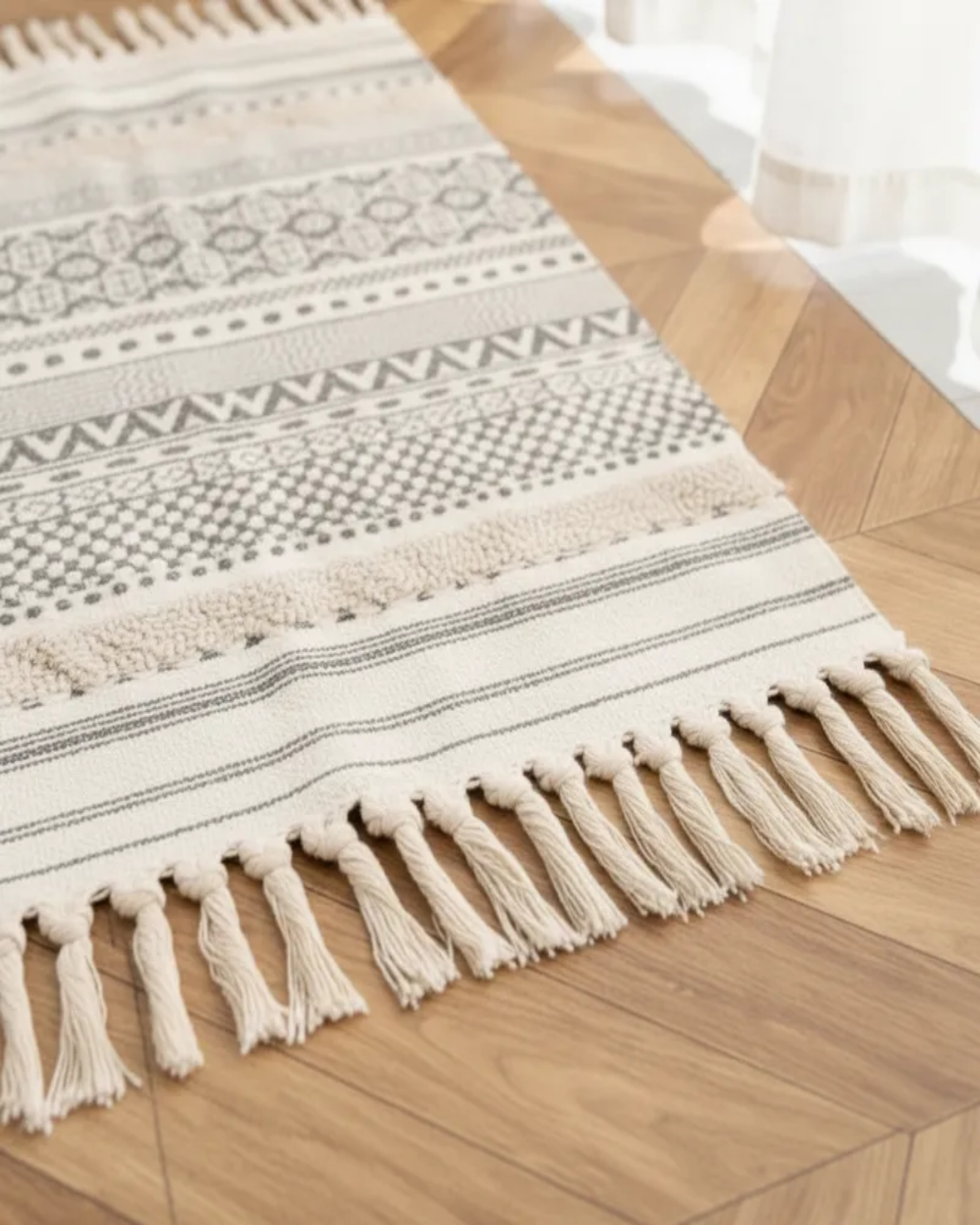 Bajada de Cama de Lino estilo boho  medida 60 cm x 90 cm C7-3