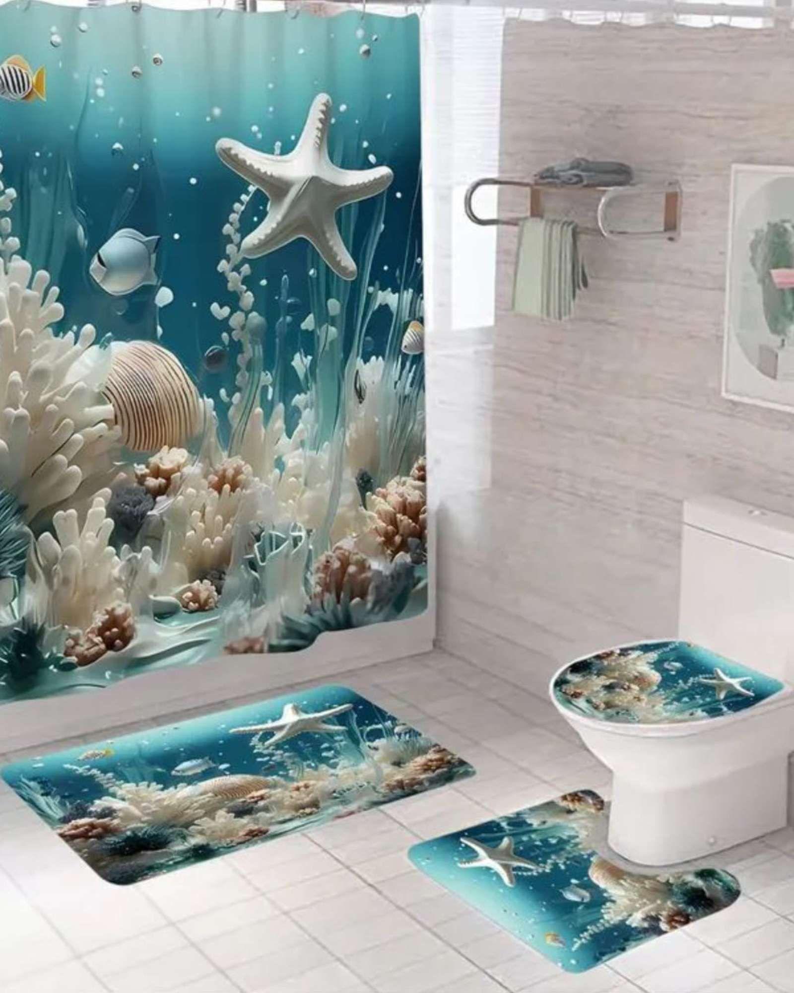 Set de baño 5 piezas Cortina mas Alfombras mas forro de ducha  -08-2