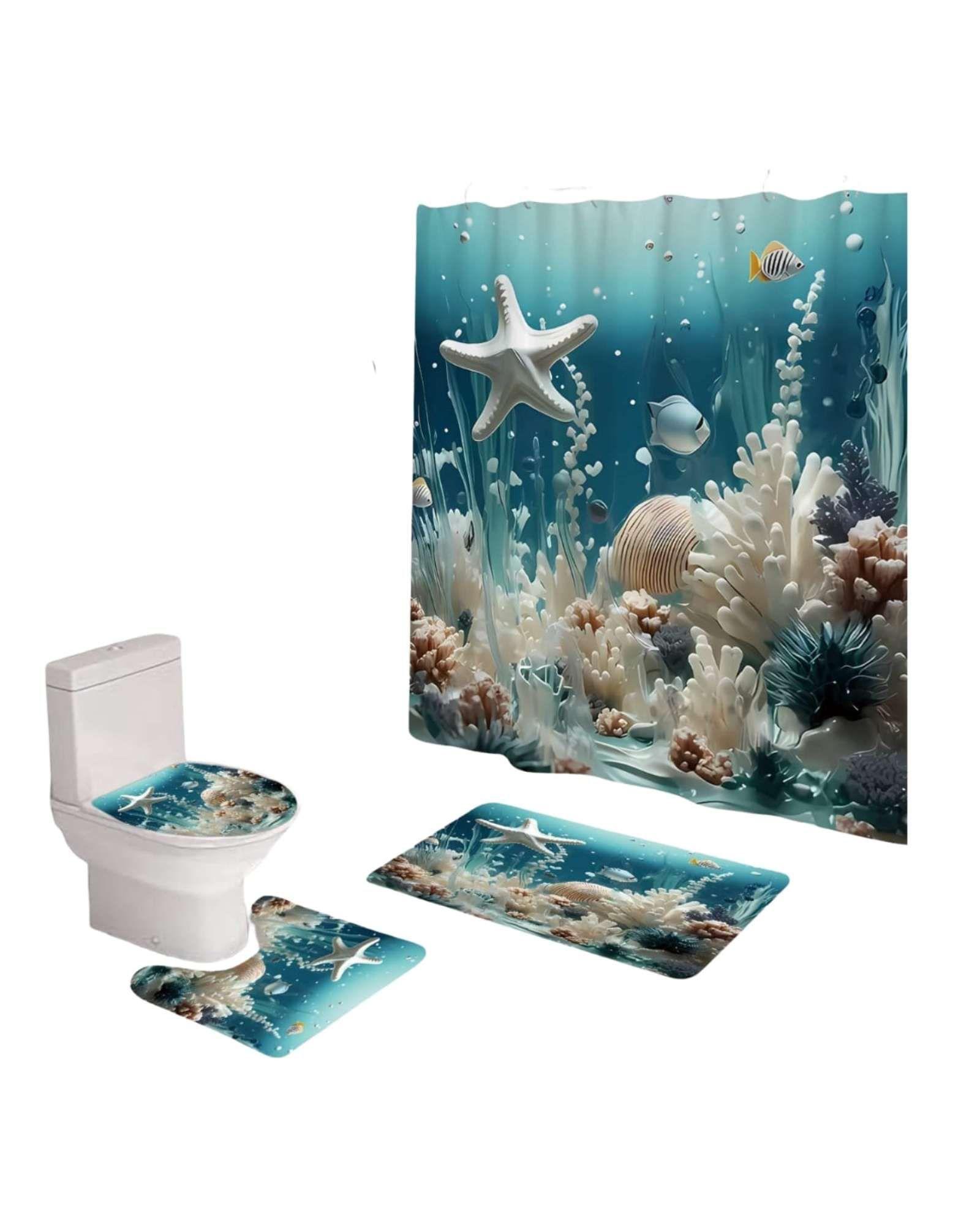 Set de baño 5 piezas Cortina mas Alfombras mas forro de ducha  -08-4