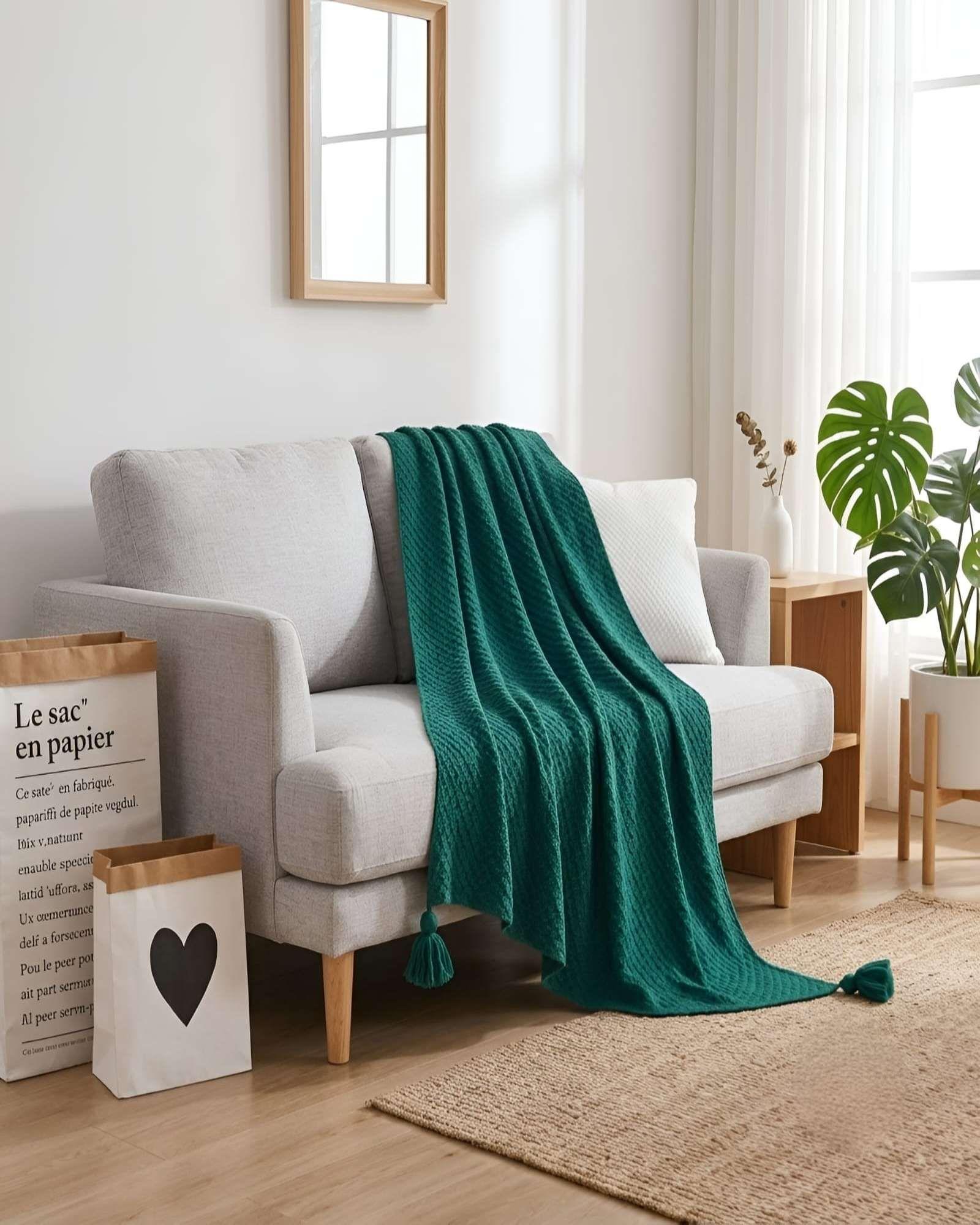 Set 2 Mantas Borlas Decorativas Rusticas Pieceras Sillon A5-2