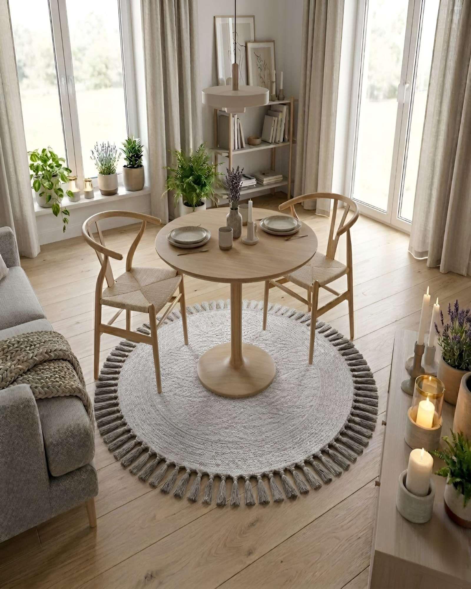 Alfombra Redonda Con Relieve Y Flecos Decorativa A3-1