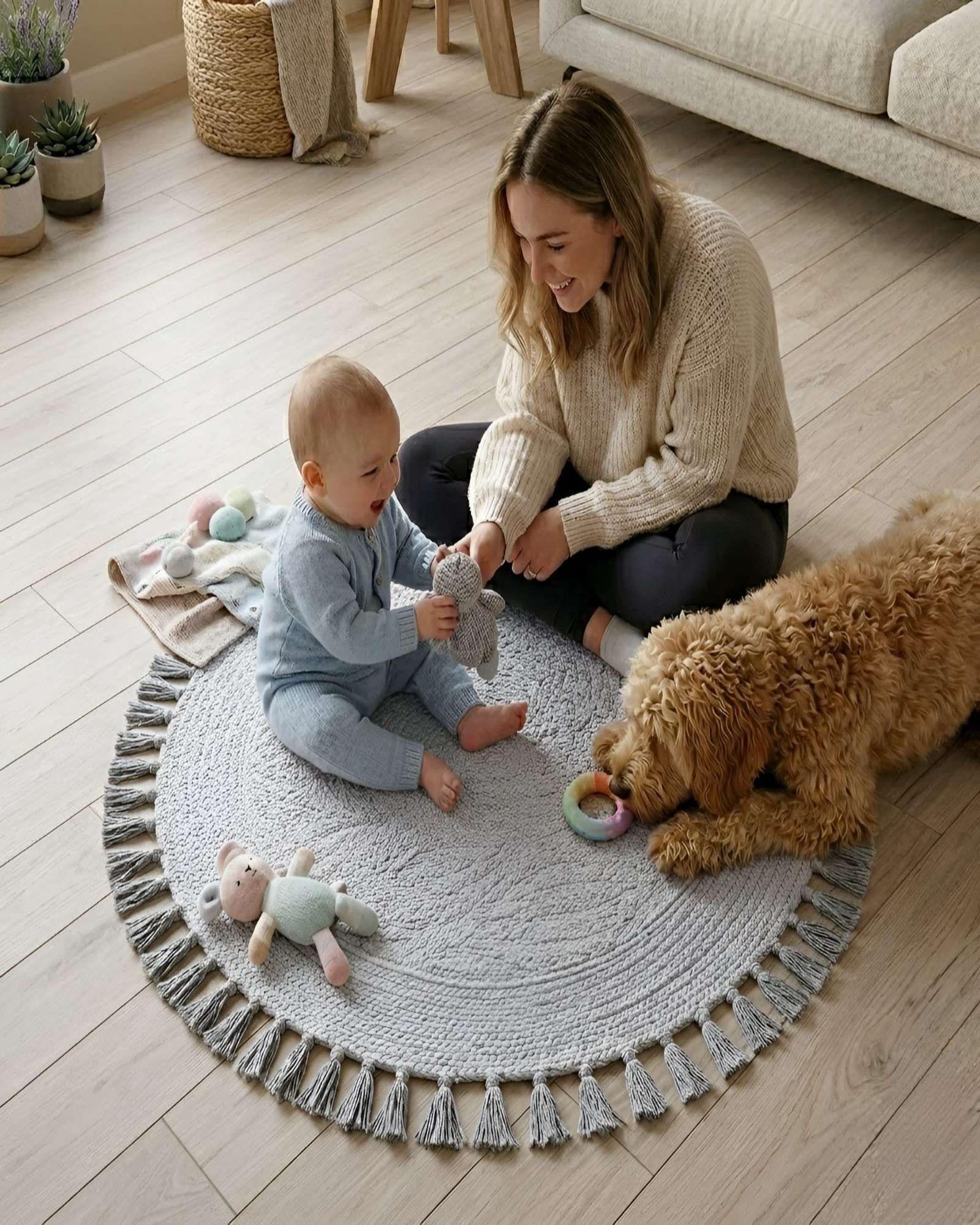 Alfombra Redonda Con Relieve Y Flecos Decorativa A3-3