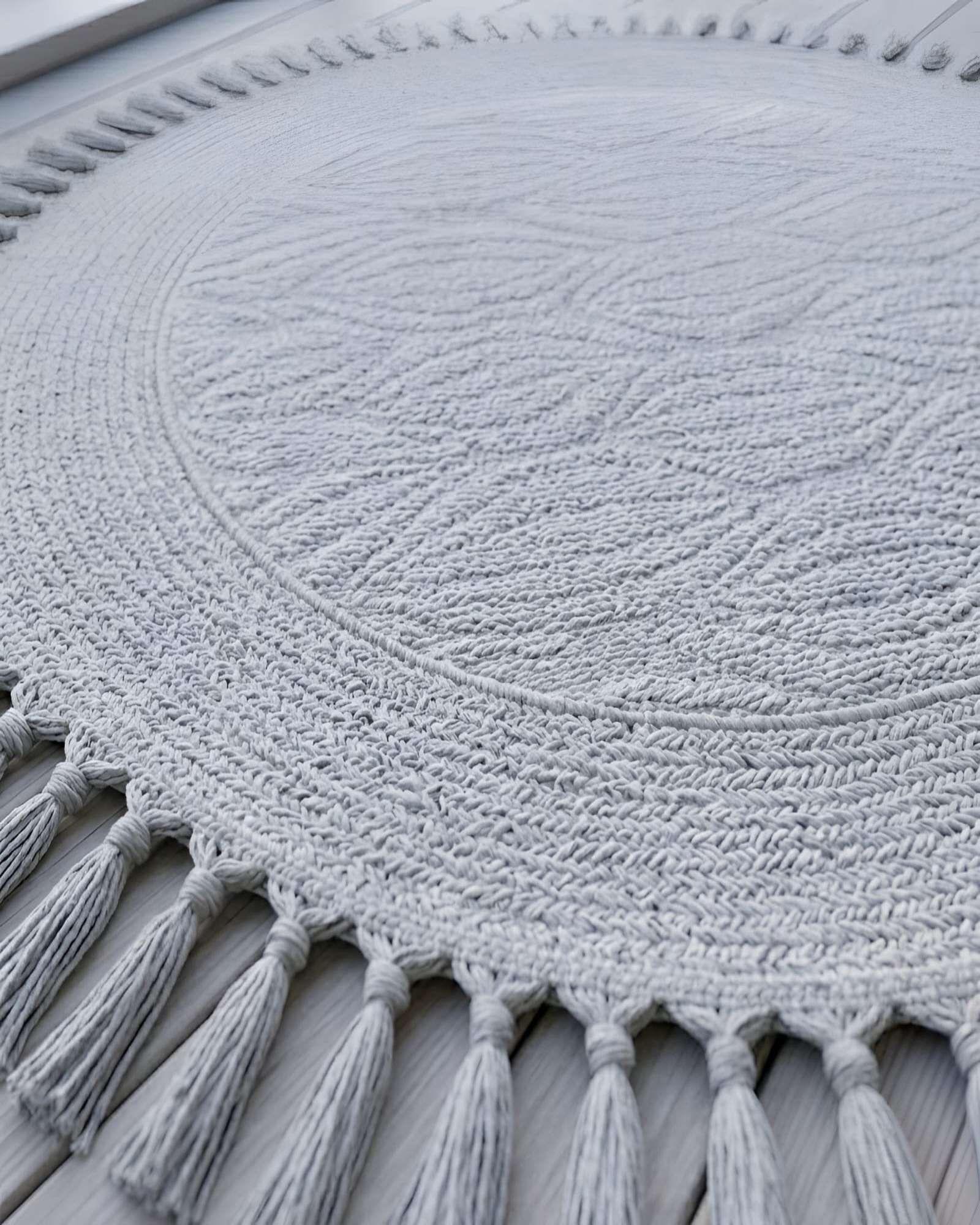 Alfombra Redonda Con Relieve Y Flecos Decorativa A3-4