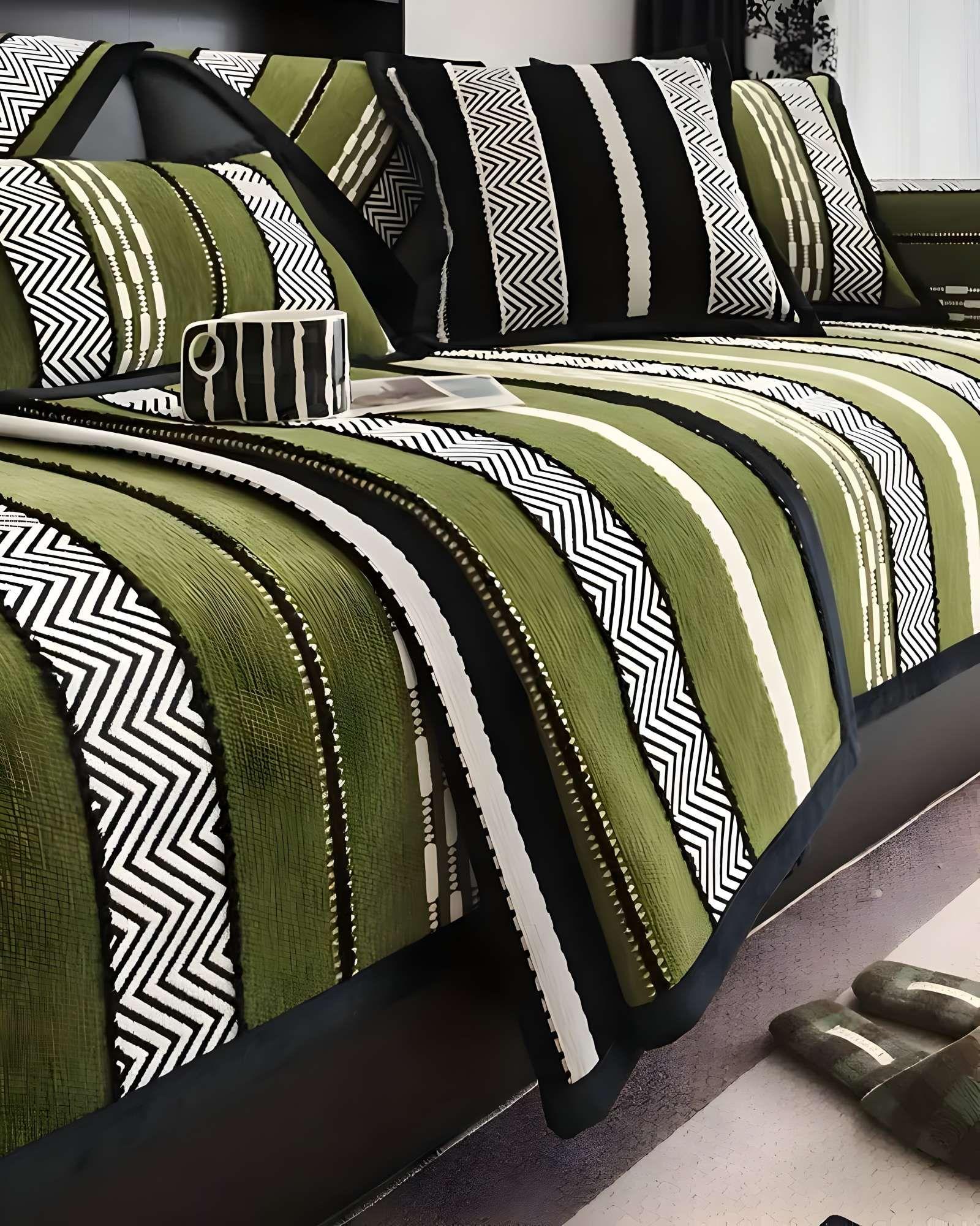 JUEGO DE 5 FUNDAS PARA SOFA CON DISEÑO RAYAS VERDE-2