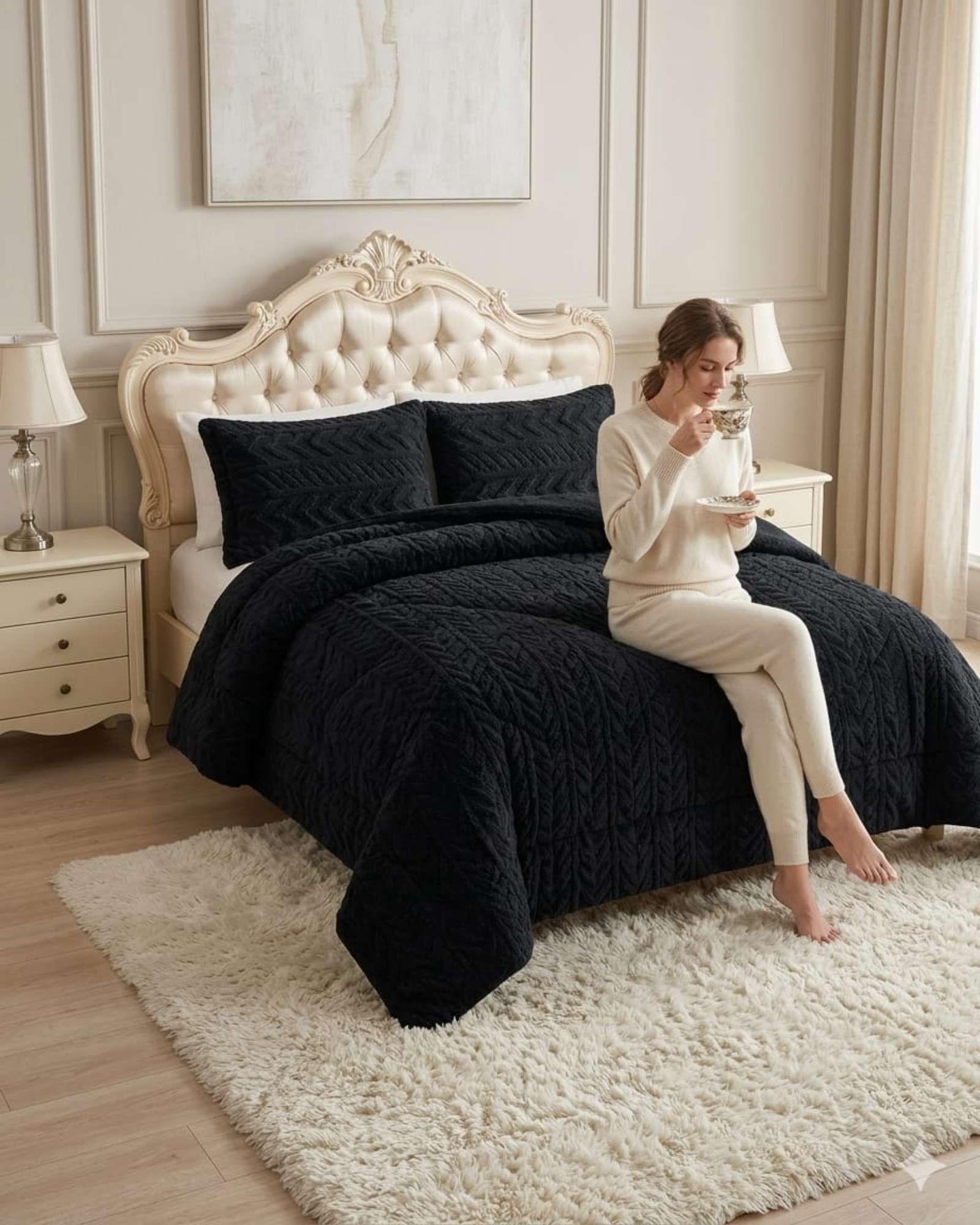 Cobertor Textura Trenzada + Sherpa  2 plaza color beige-1