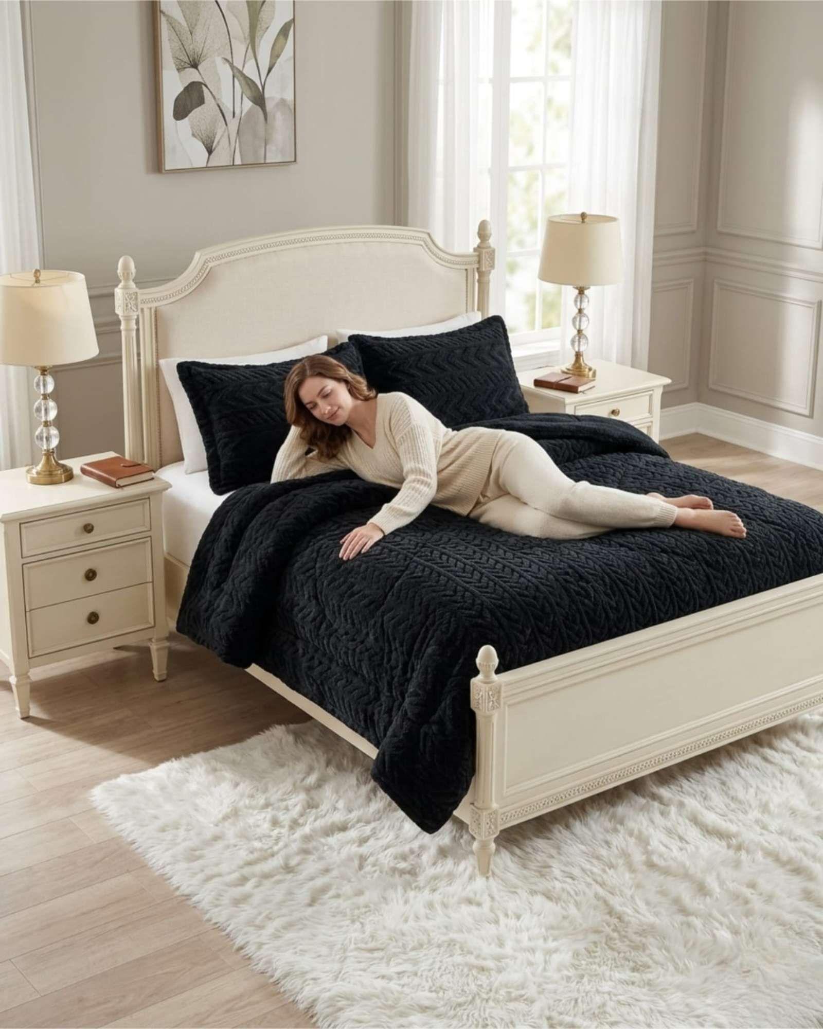 Cobertor Textura Trenzada + Sherpa  2 plaza color beige-3