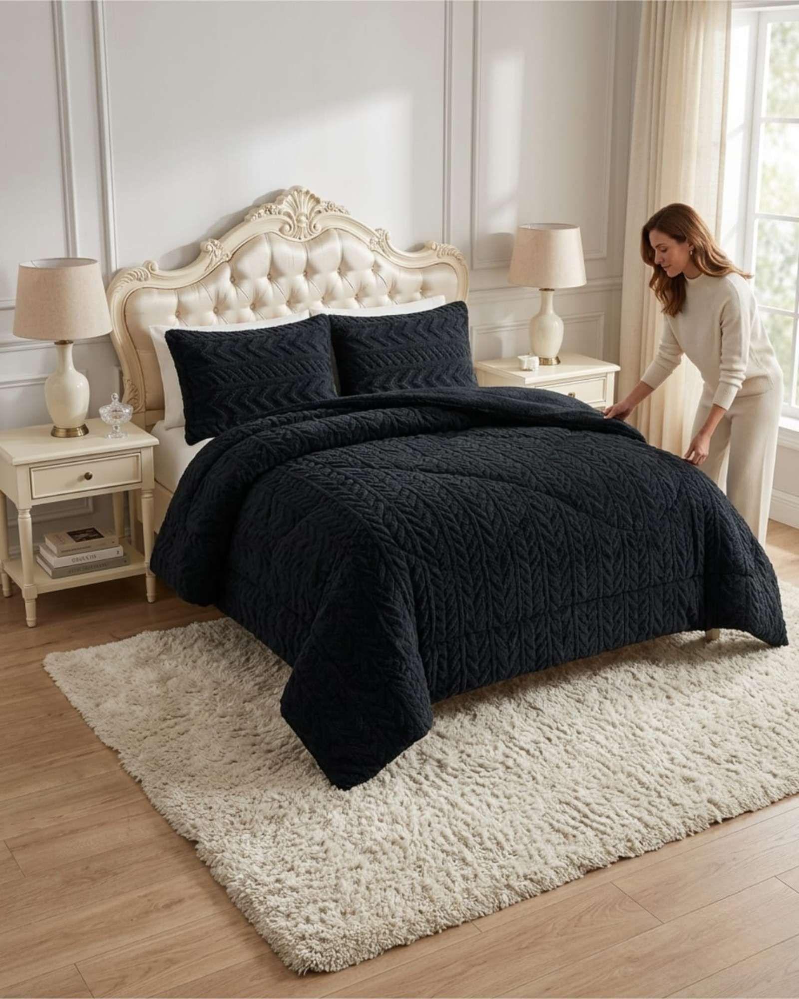 Cobertor Textura Trenzada + Sherpa  2 plaza color beige-4