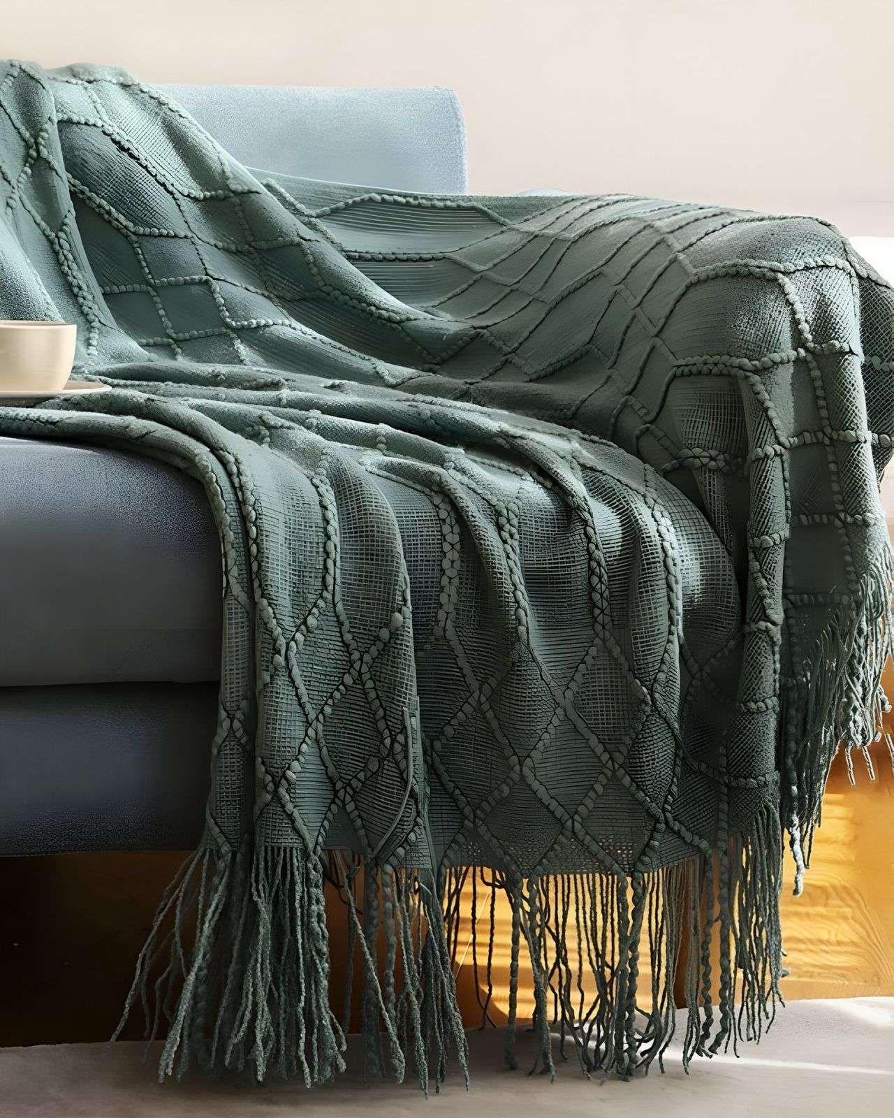 Mantas para sofas camas u oficinas con Flecos 127x152 cm Verde-3