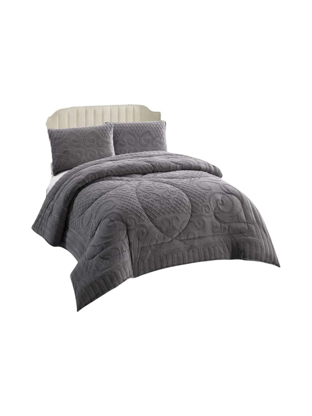 Cubrecama Plumón Jacquard Premium 2 Plazas Invierno Térmico gris-2