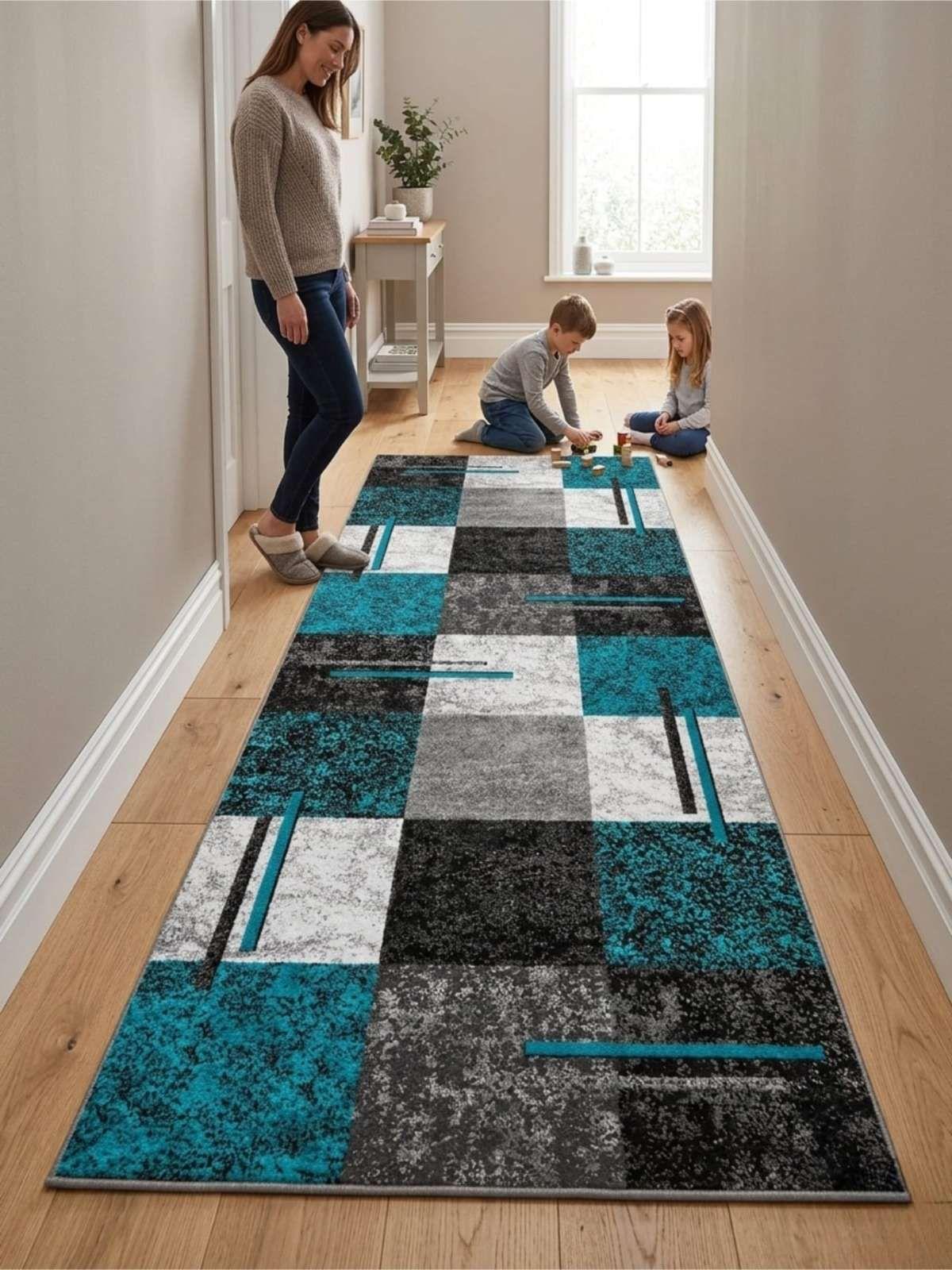 Alfombra De Pasillo Antideslizante 60x180 Suave Lavable azul-1