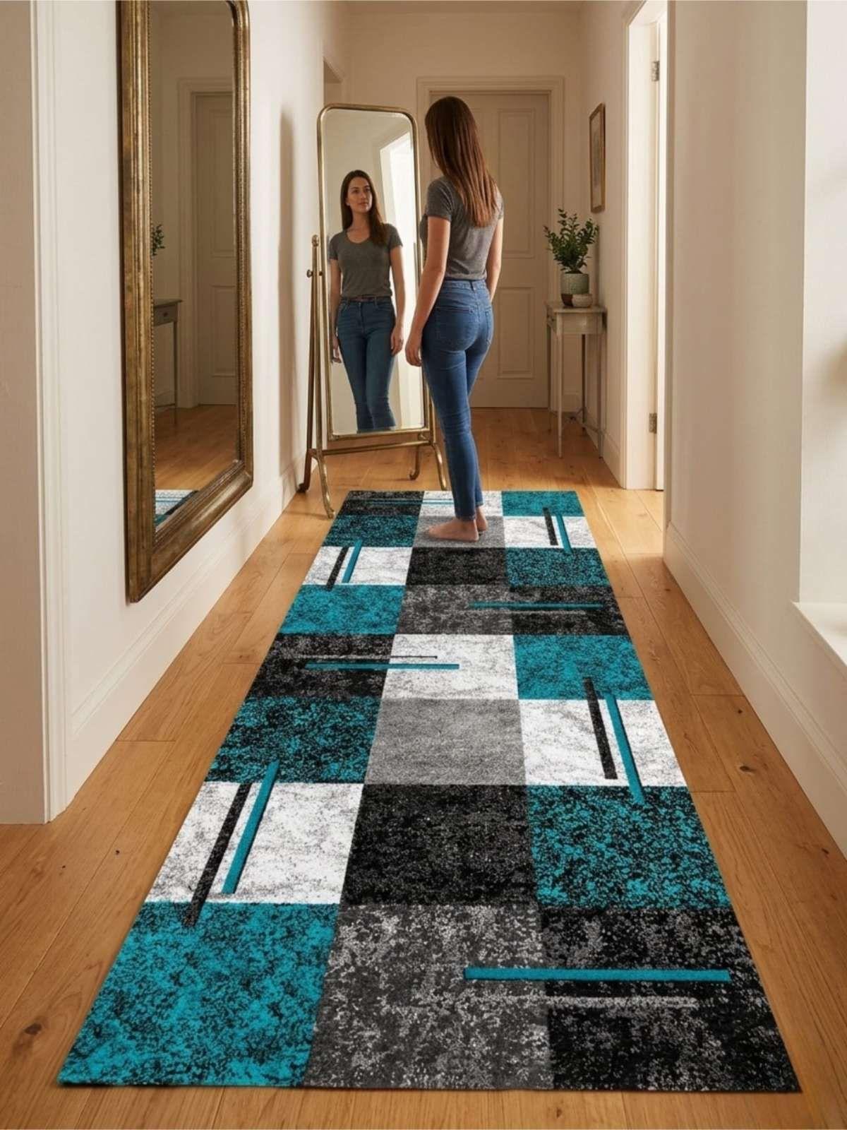 Alfombra De Pasillo Antideslizante 60x180 Suave Lavable azul-3
