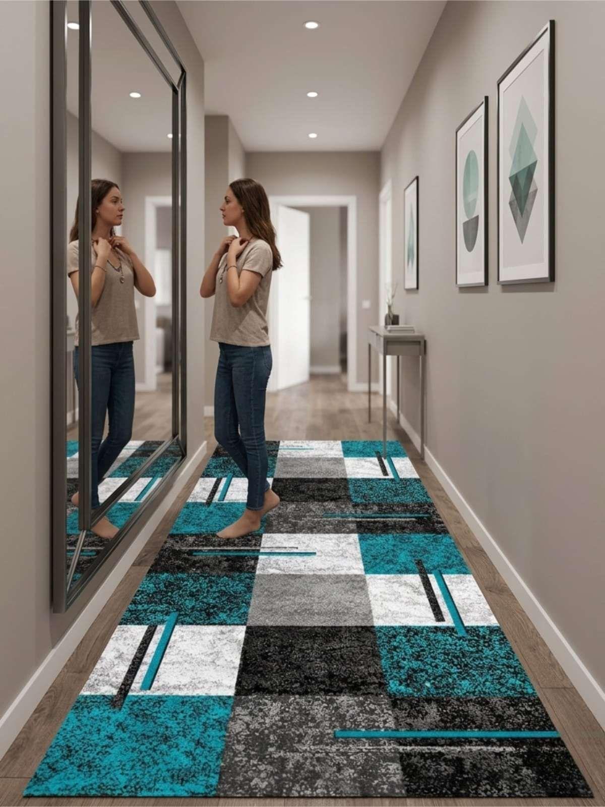 Alfombra De Pasillo Antideslizante 60x180 Suave Lavable azul-4