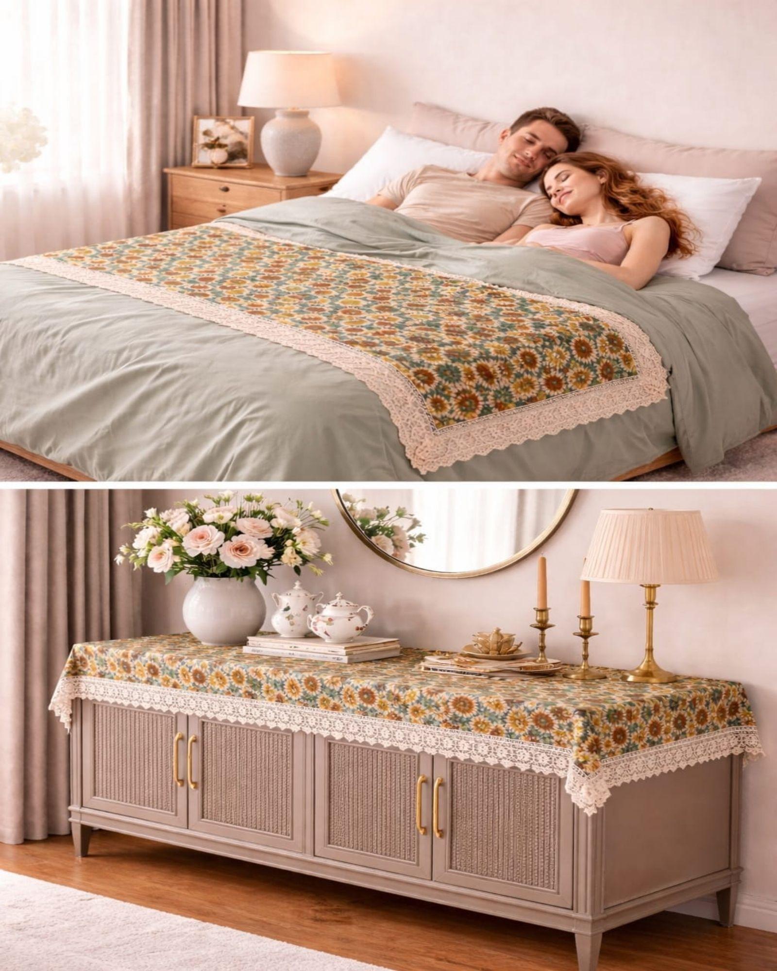 Piecera de Cama Estampado Natural Chic Con Encaje 80x200cm m4-3