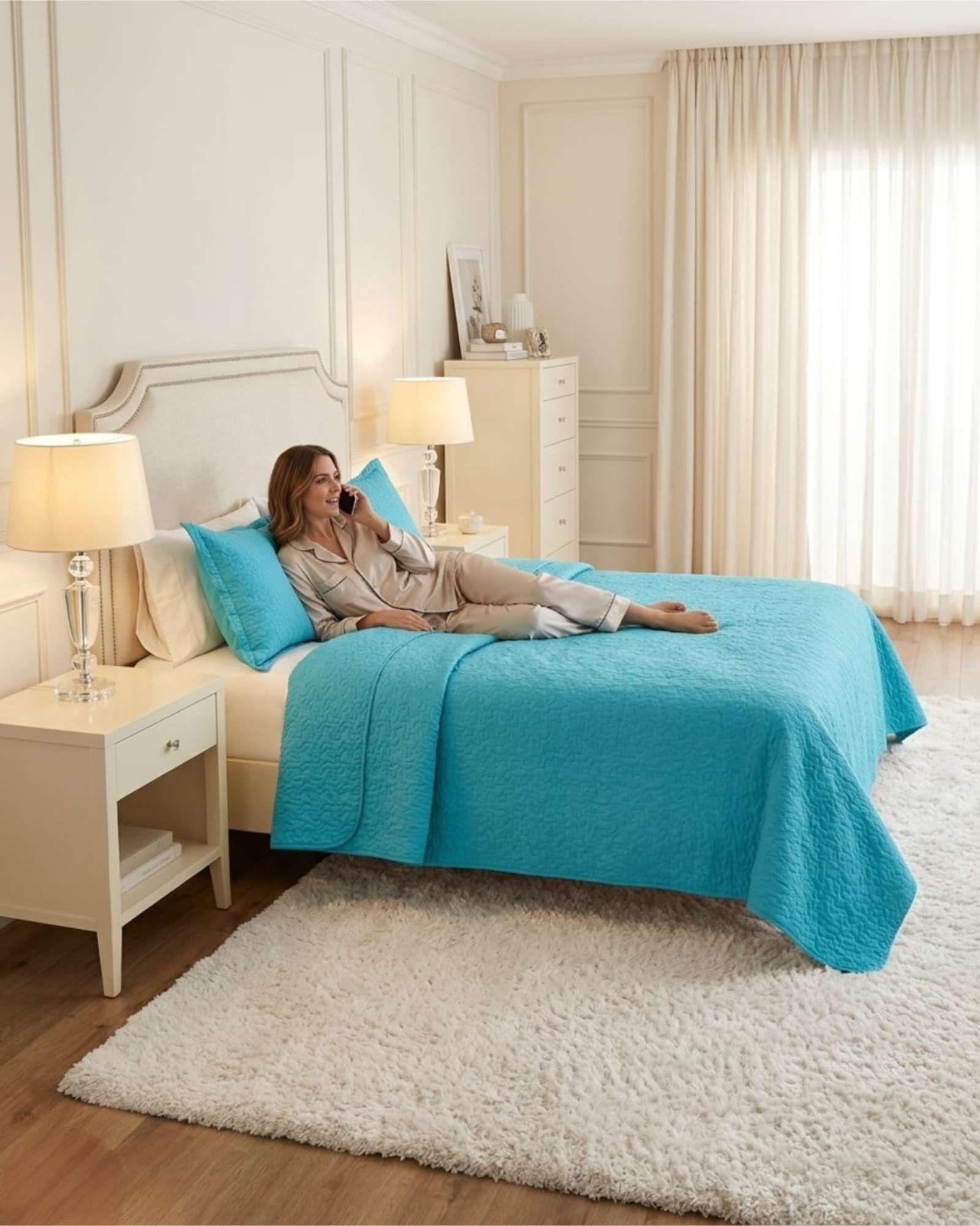 Cubrecama Quilt Verano 2 Plazas Suave Fresco Bordado-0