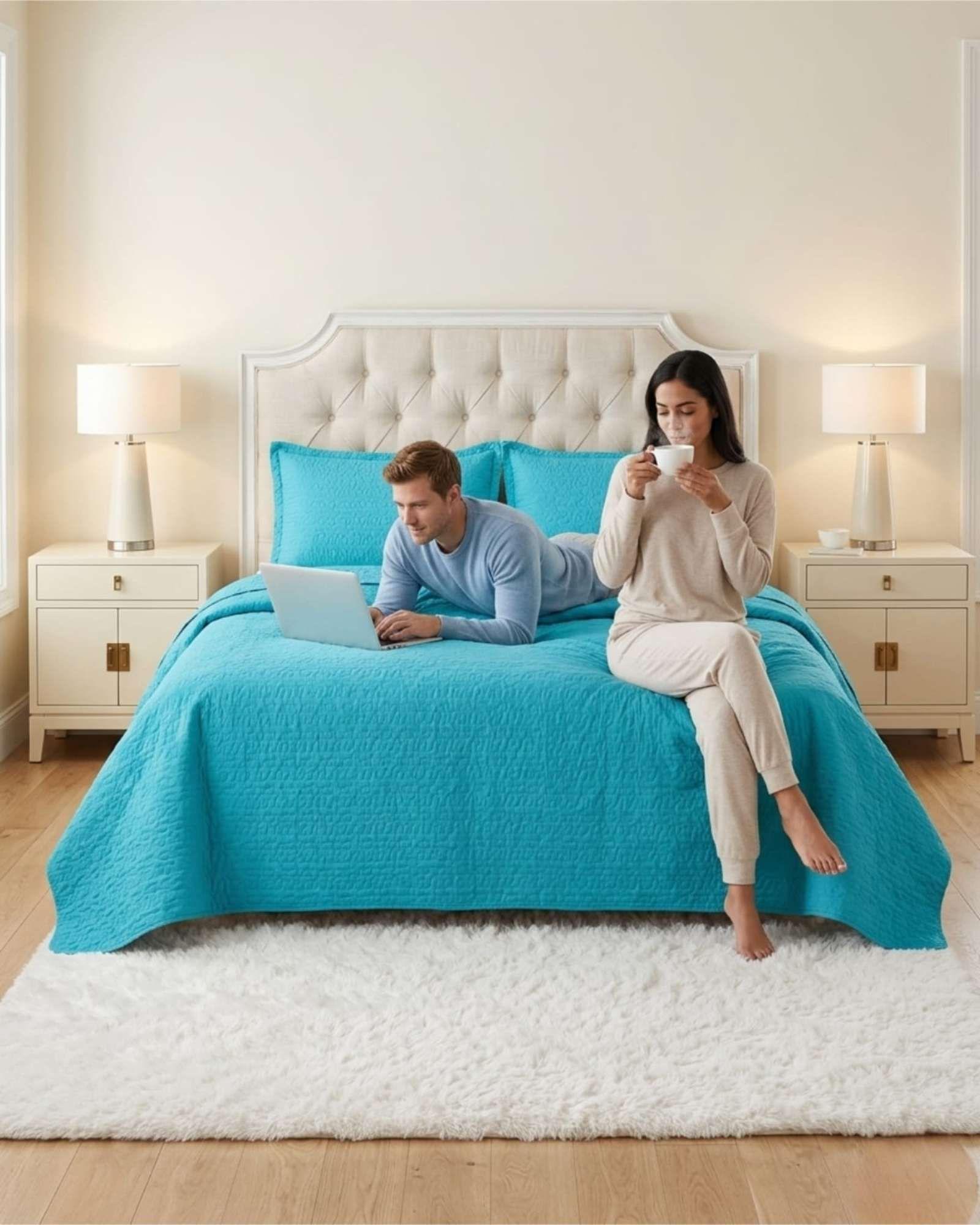 Cubrecama Quilt Verano 2 Plazas Suave Fresco Bordado-2