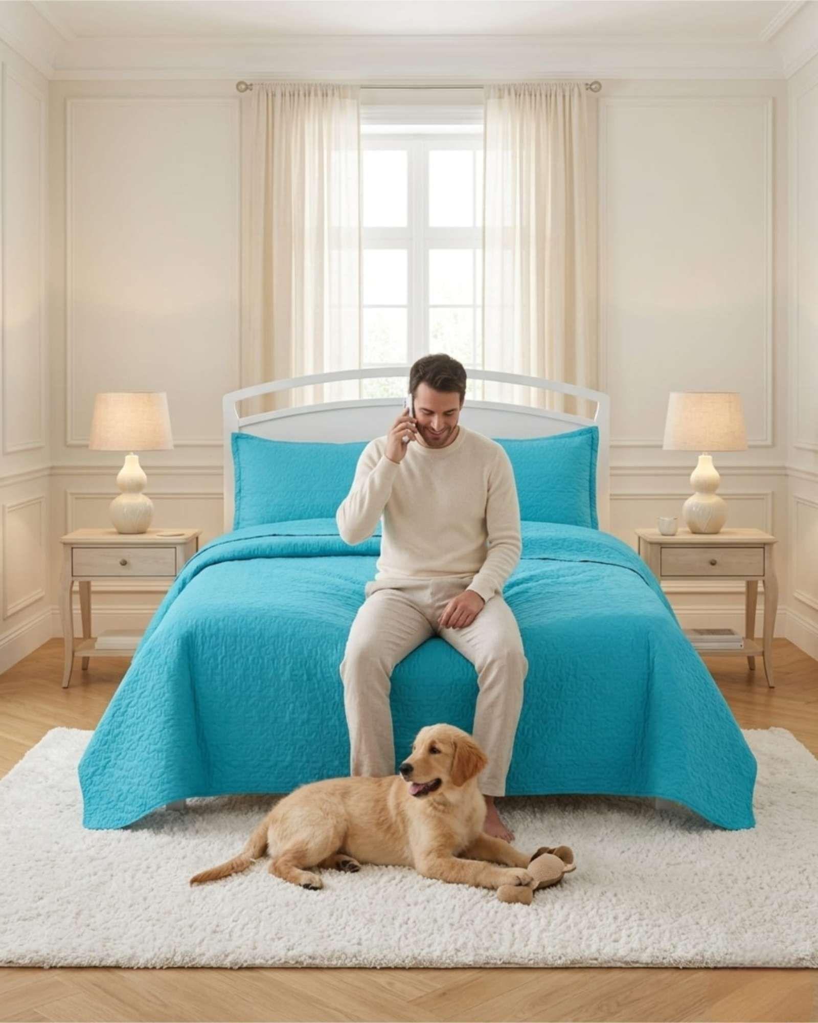 Cubrecama Quilt Verano 2 Plazas Suave Fresco Bordado-4