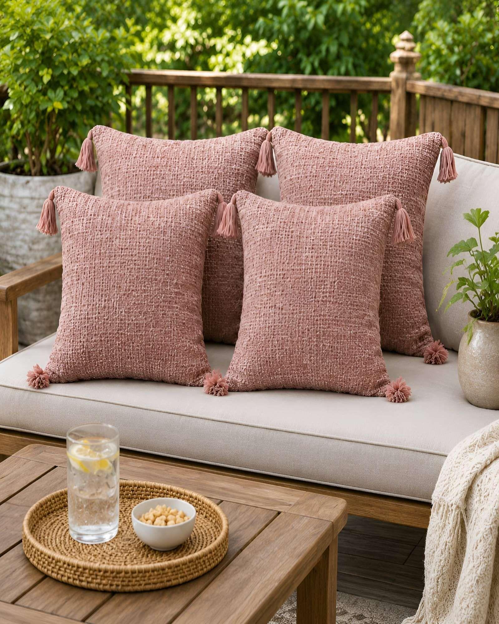Pack 2 Fundas De Cojin Textura Chenille Con Pompones m1-3