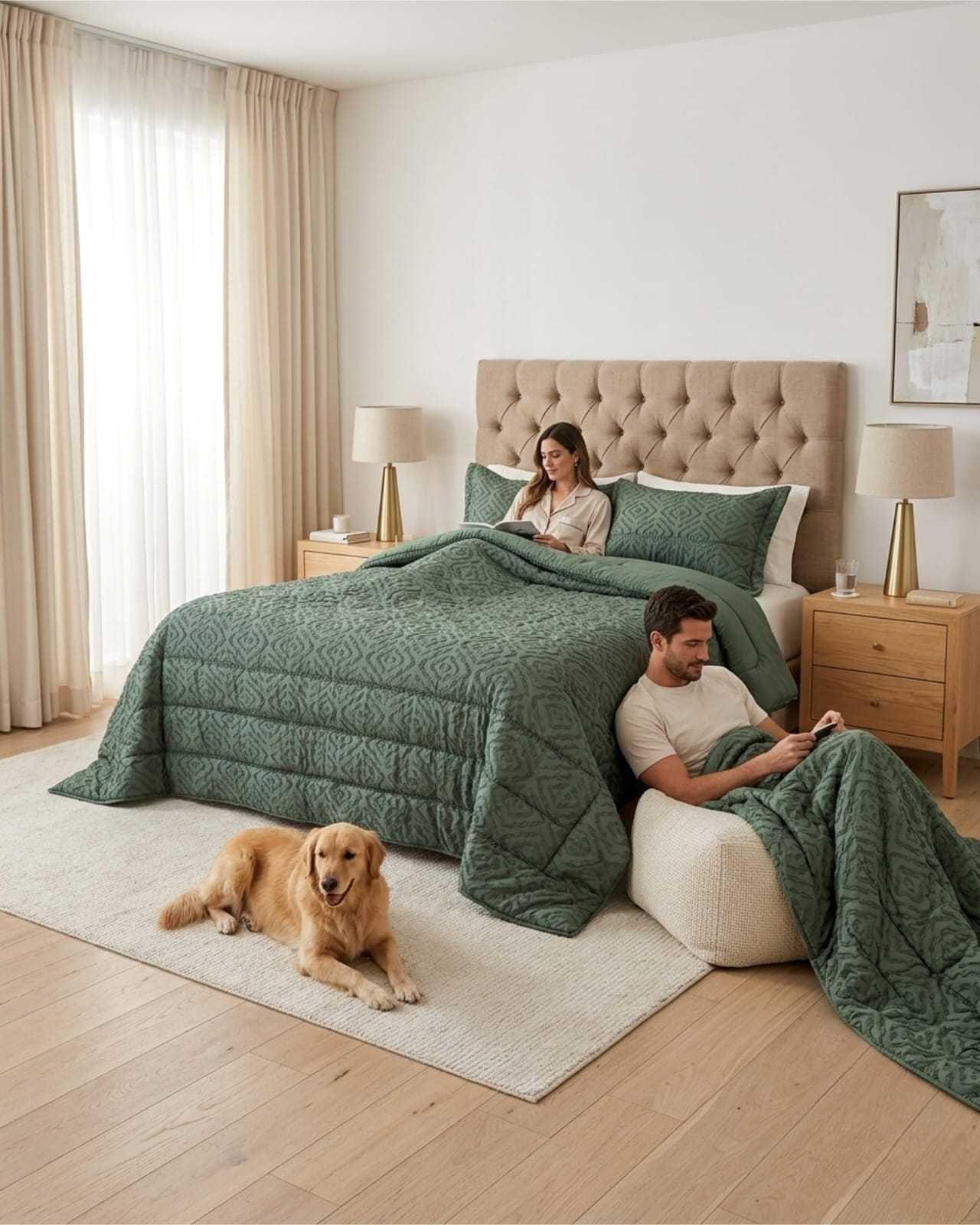 Plumón Ligero Super King Jacquard Sin Costuras verde-1