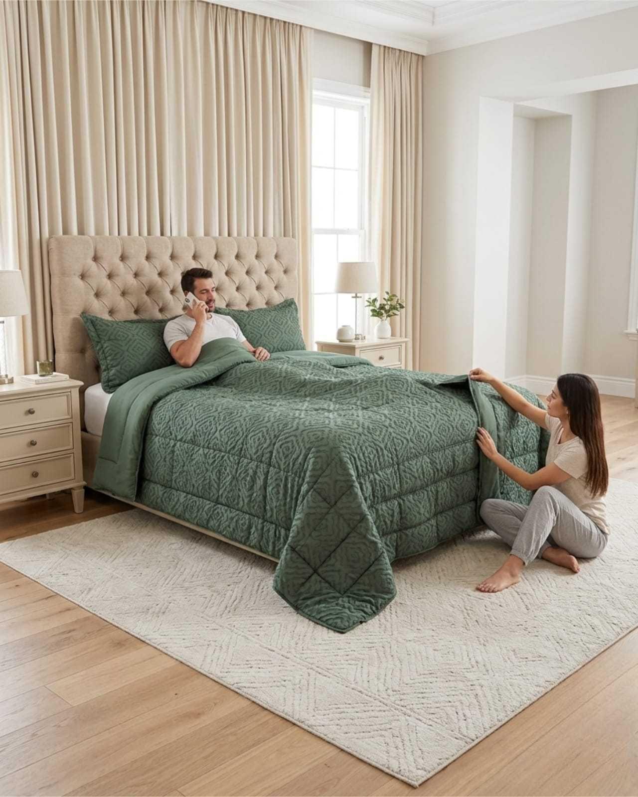 Plumón Ligero Super King Jacquard Sin Costuras verde-3