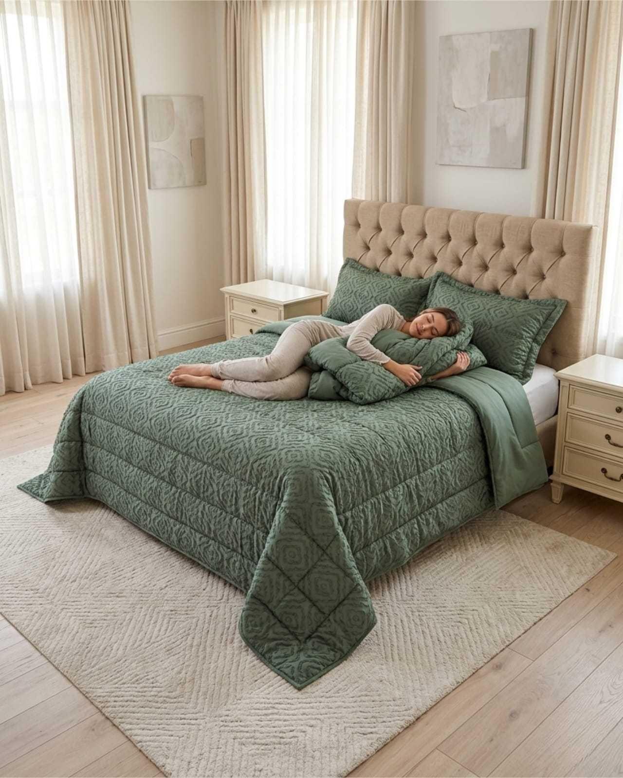 Plumón Ligero Super King Jacquard Sin Costuras verde-4