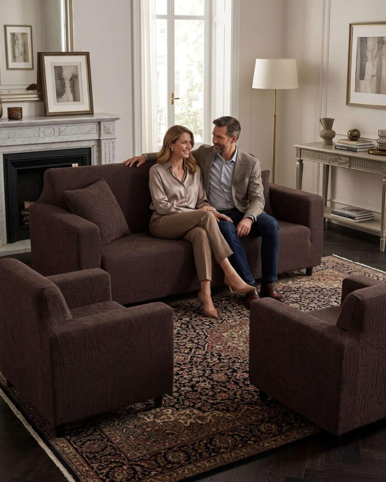 Set de Fundas Elásticas para Living 3+1+1 Diseño Hojas A2-3