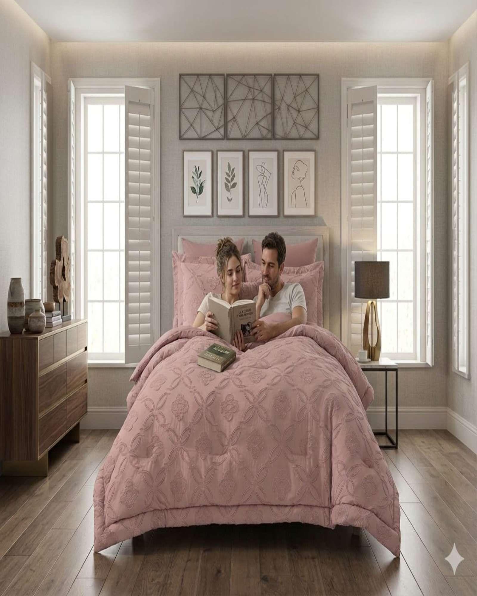 Cubrecama Quilt Nórdico Delgado Diseño Flores king rosa-3