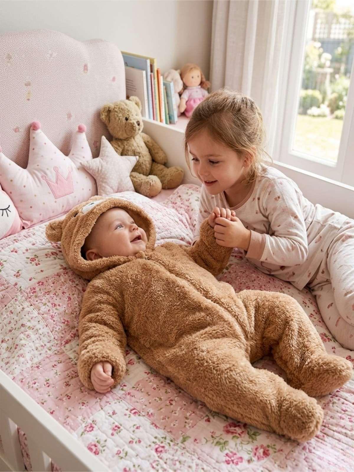 Pijama Enterizo Térmico para Bebé - Peluche Suave 3 a 6 Meses café-0