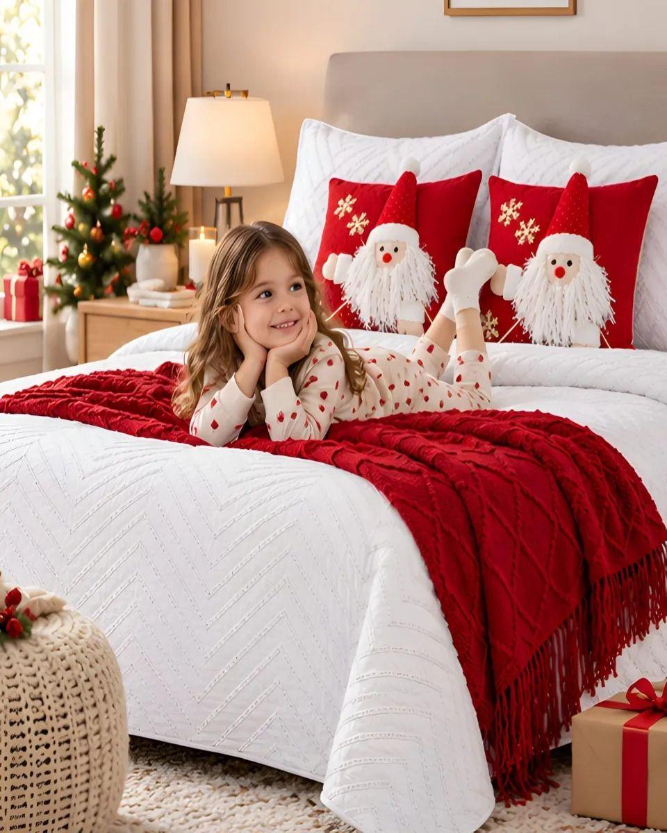 Cubrecamas Navideño Con Manta Y 2 Fundas De Cojin 1.5 Plaza m19-5